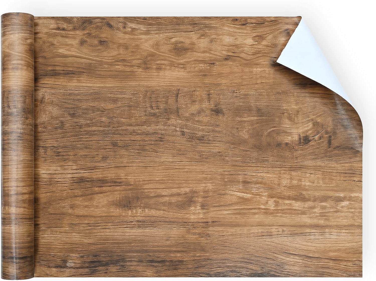 WENMER Papel adhesivo de madera marrón de 15.7 x 32.8 pies, papel tapiz de madera para despegar y pegar, papel de contacto de grano de madera,