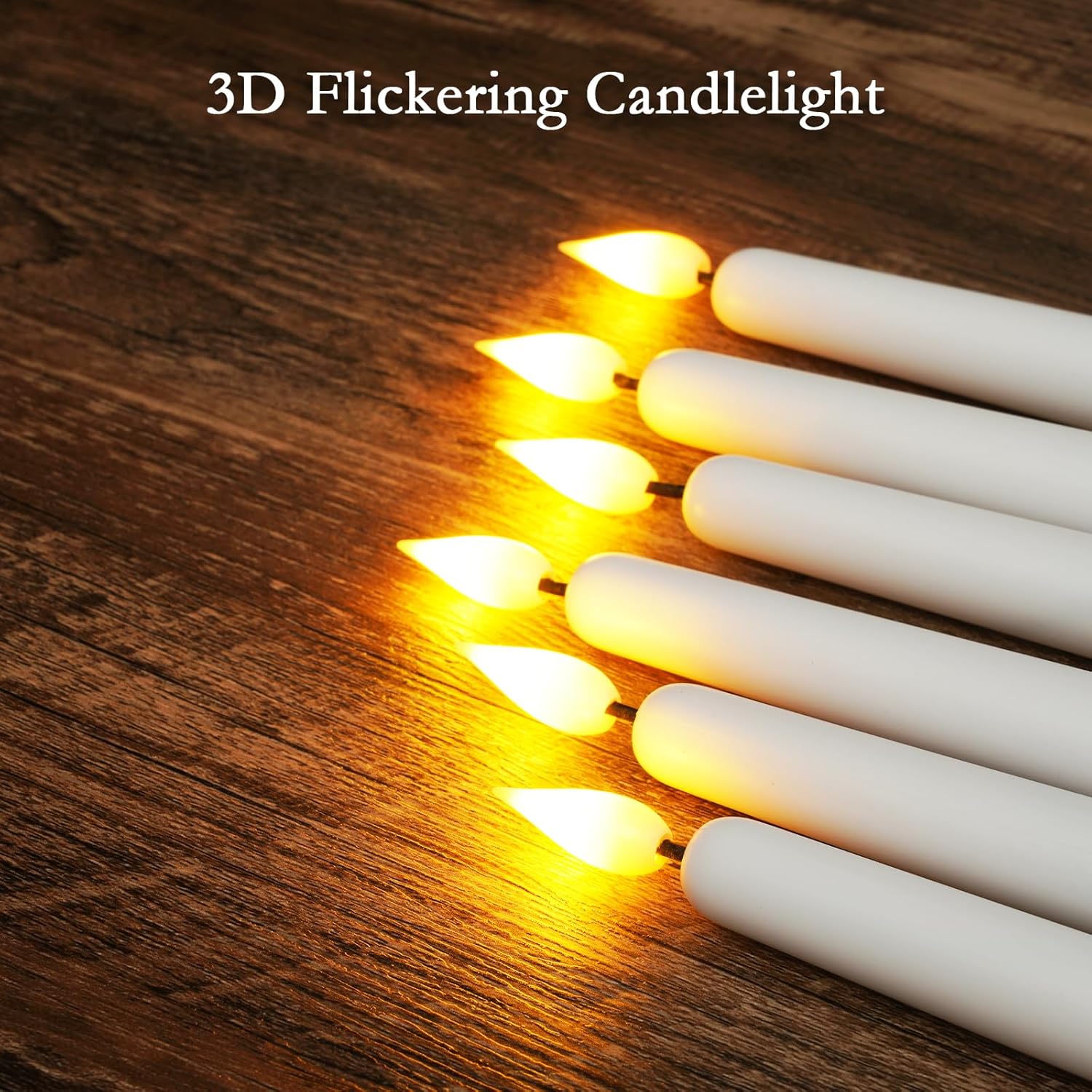 Homemory 12 velas cónicas sin llama con temporizador remoto, velas cónicas LED blancas de 11 pulgadas, candelabros de plástico a pilas con llama