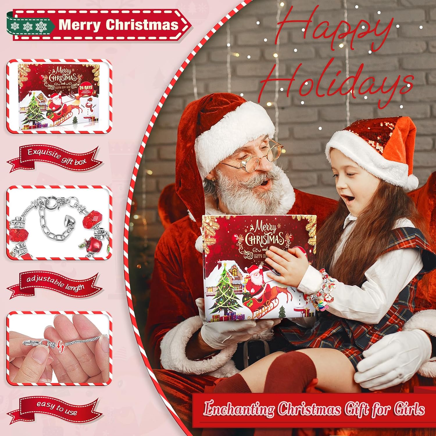 2023 Christmas Advent Calendar Charm Bracelets for Girls, SIXNIE 24-Days Xmas Countdown Calendar with 2pcs DIY Charm Bracelets Kits, Creative