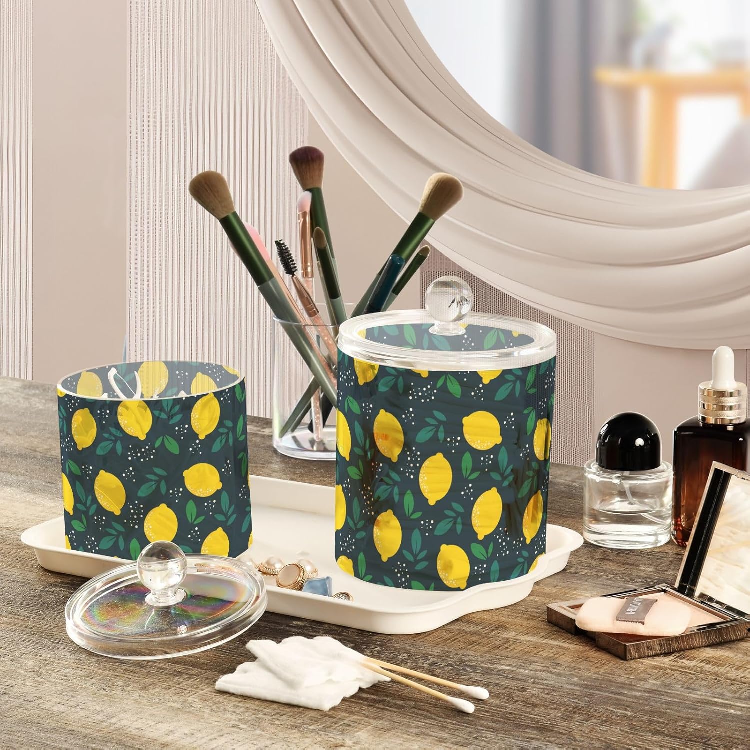 Lemons Jars with Lids Bathroom Canisters Decorative Jars Laundry Pods Container Cotton Swab Dispenser for Dorm Room Essentials for College Students