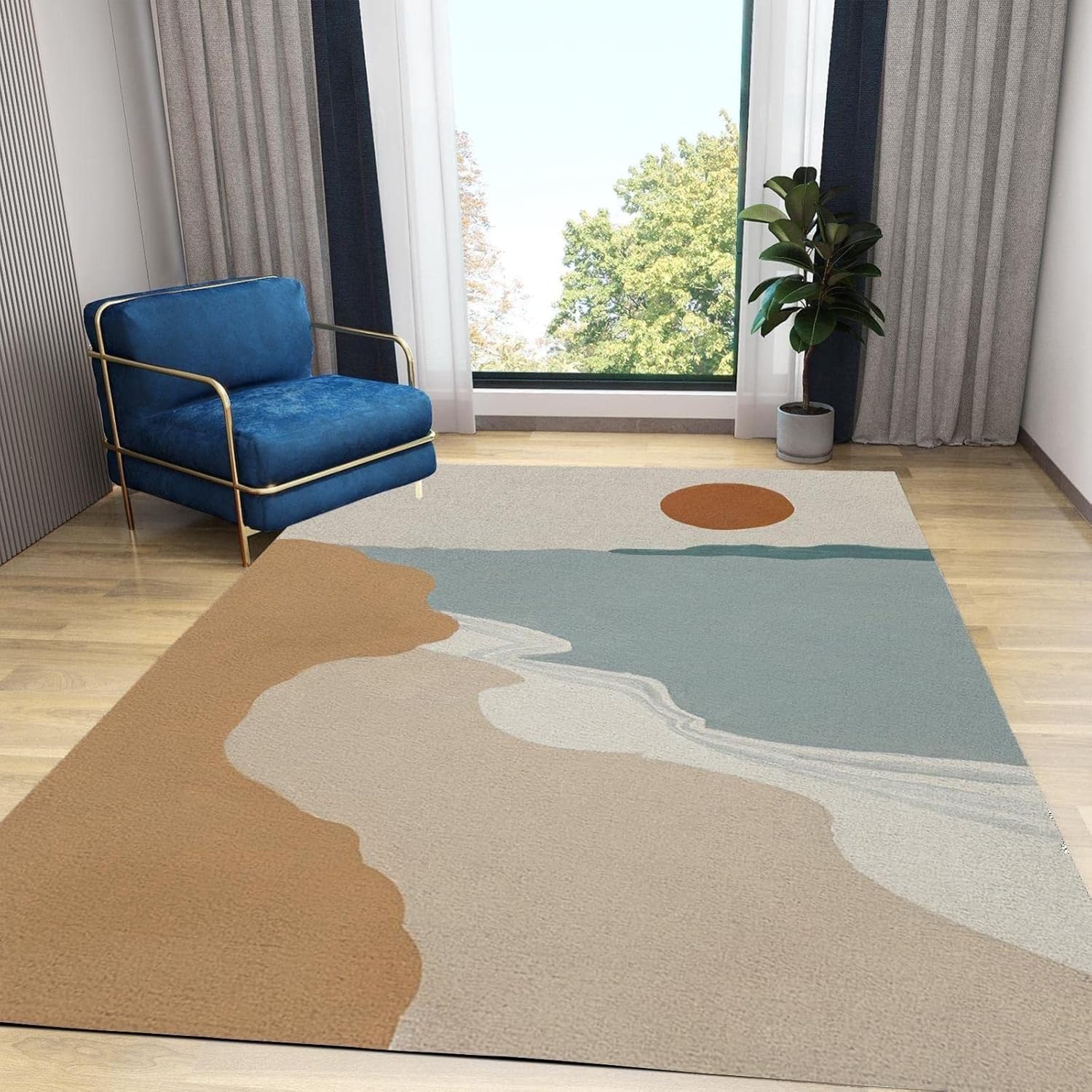 Alfombra de mediados de siglo para sala de estar o dormitorio, alfombra bohemia abstracta antideslizante, no desprende pelusa, para habitación de