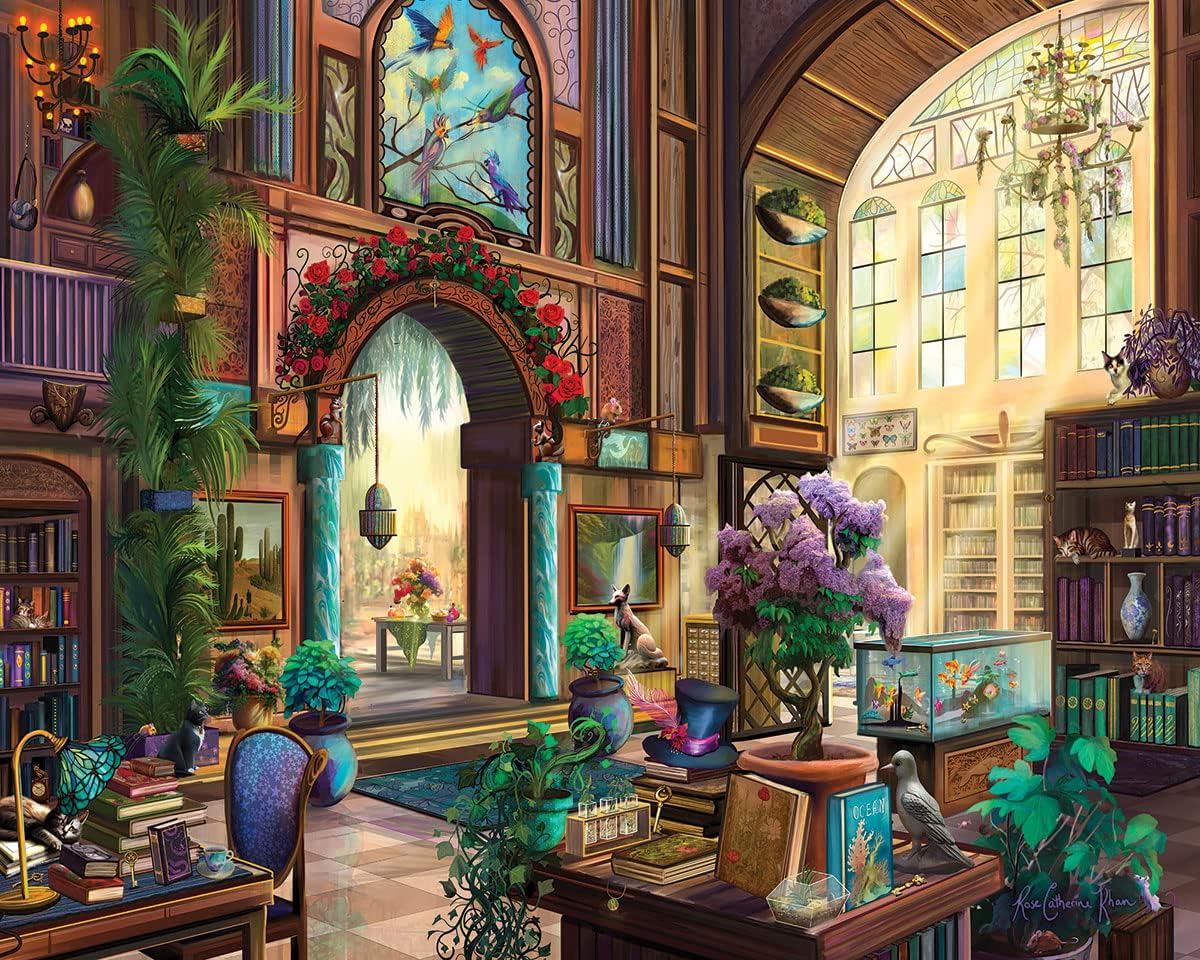 White Mountain Puzzles Botanical Library – Rompecabezas de 1000 piezas