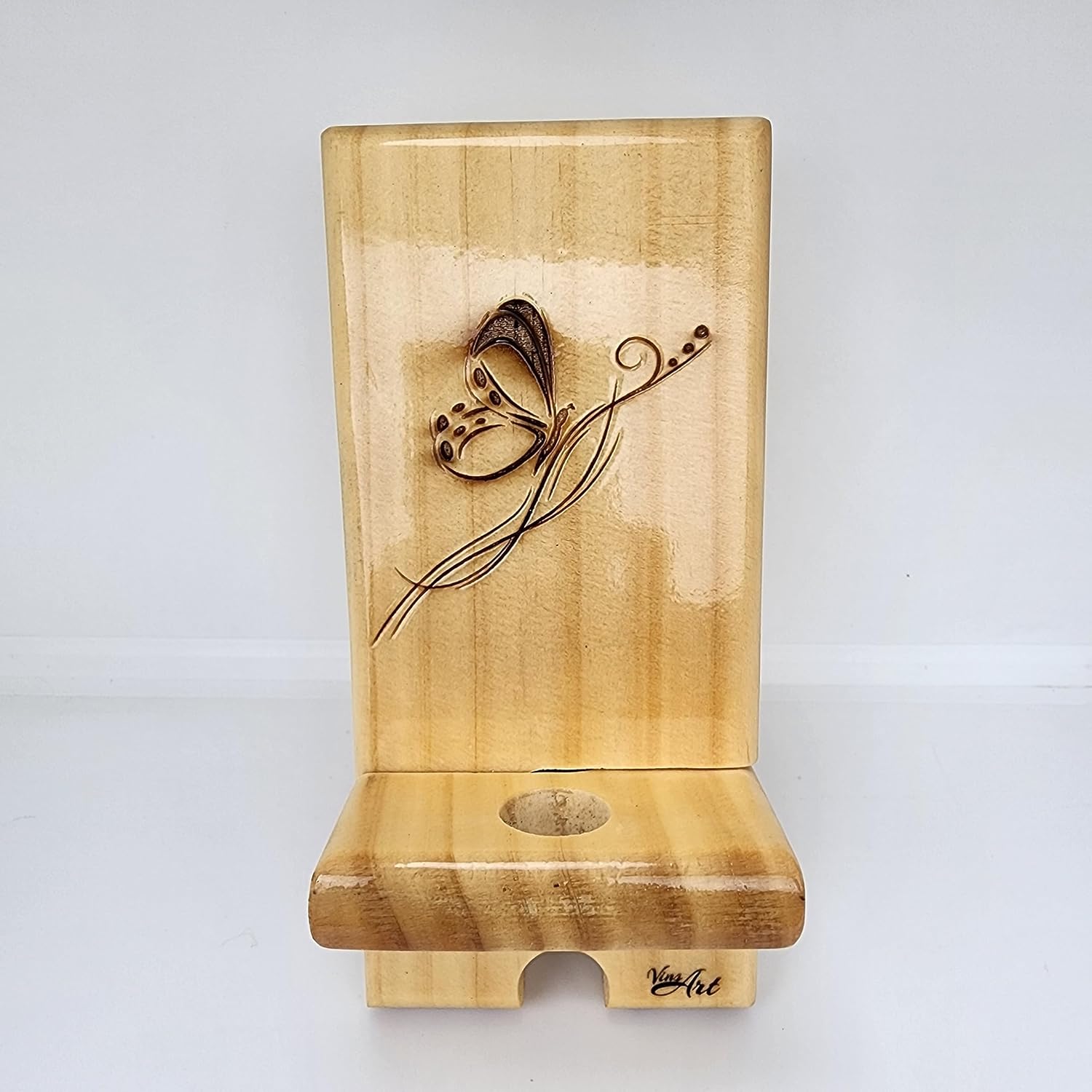 Soporte portátil de madera para teléfono celular, extraíble (madera natural)