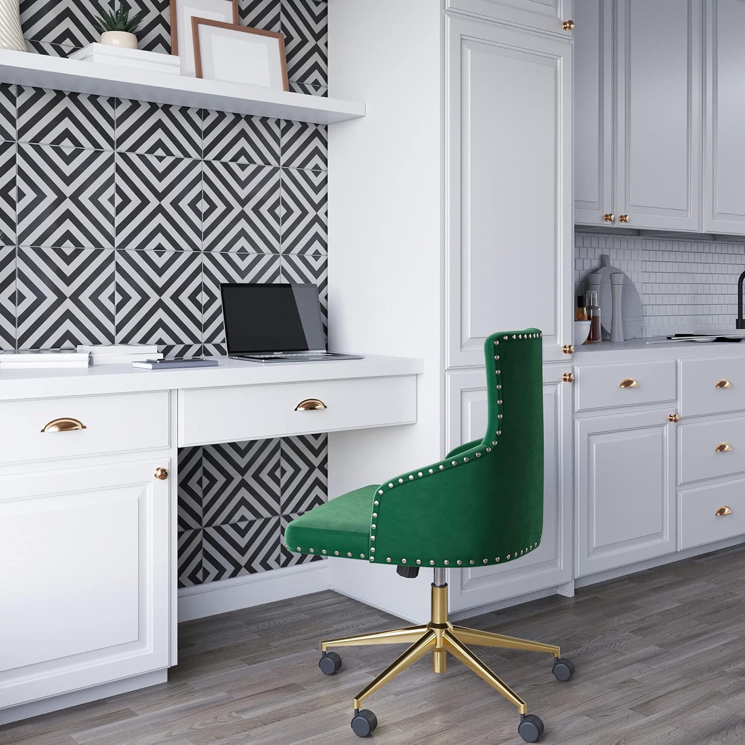 BELLEZE Belden – Silla de escritorio moderna de terciopelo para oficina en casa o dormitorio, asiento tapizado con brazos delgados, altura