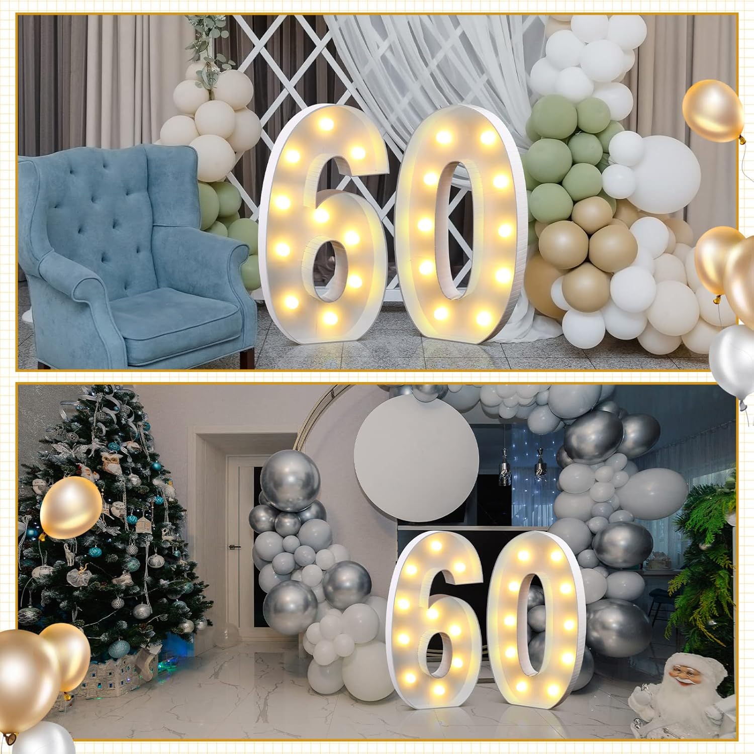 Retisee Juego de marcos de números de marquesina iluminados de 4 pies con mosaico gigante, decoración de fiesta con números de marquesina blanca