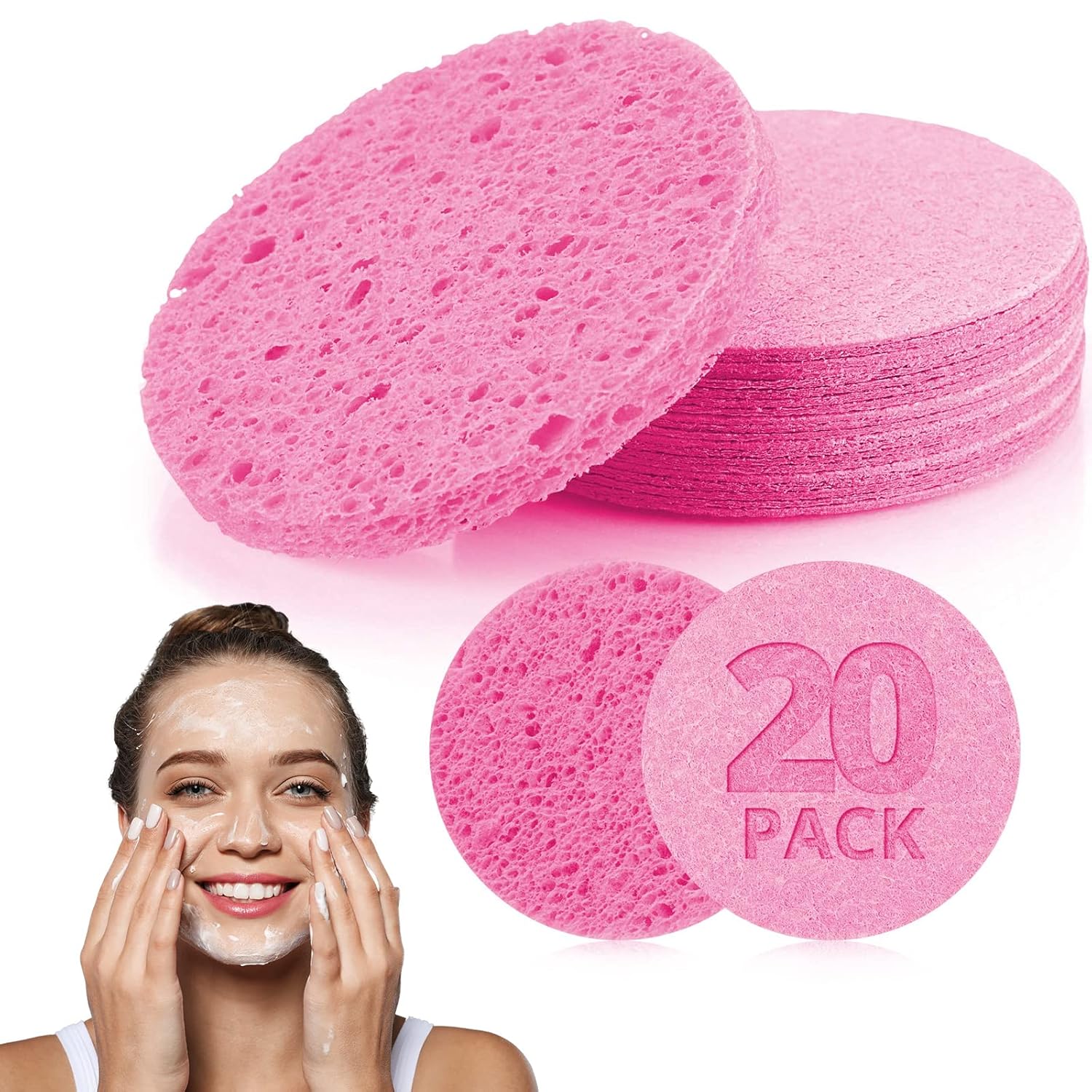 Esponjas de limpieza facial natural 20 esponjas faciales comprimidas de celulosa, reutilizables, suaves, cosméticos, para eliminar maquillaje