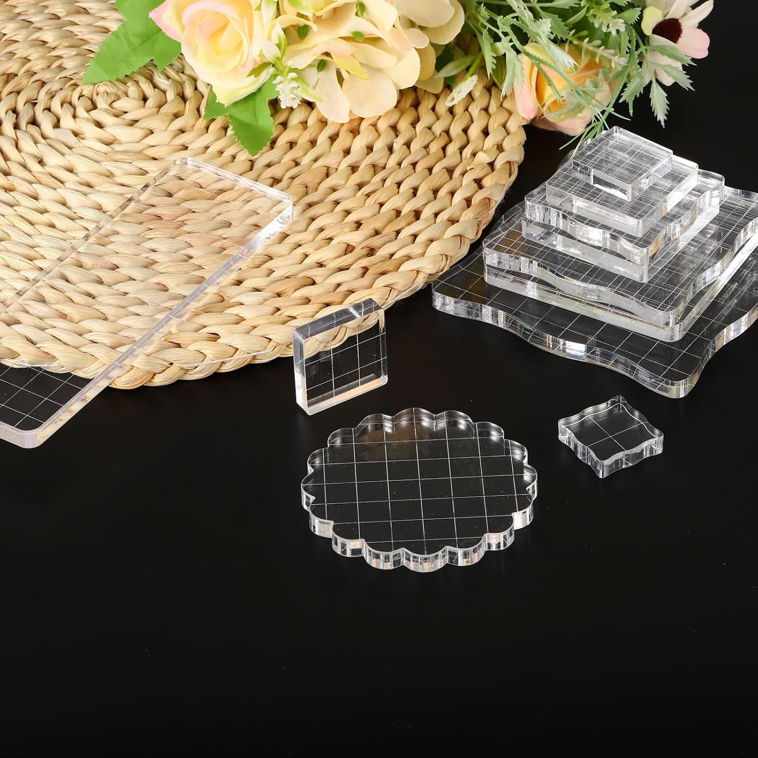 PATIKIL Bloque de sello acrílico de 5 x 3.5 pulgadas, bloque de estampado transparente con líneas de cuadrícula, bloques de montaje decorativos