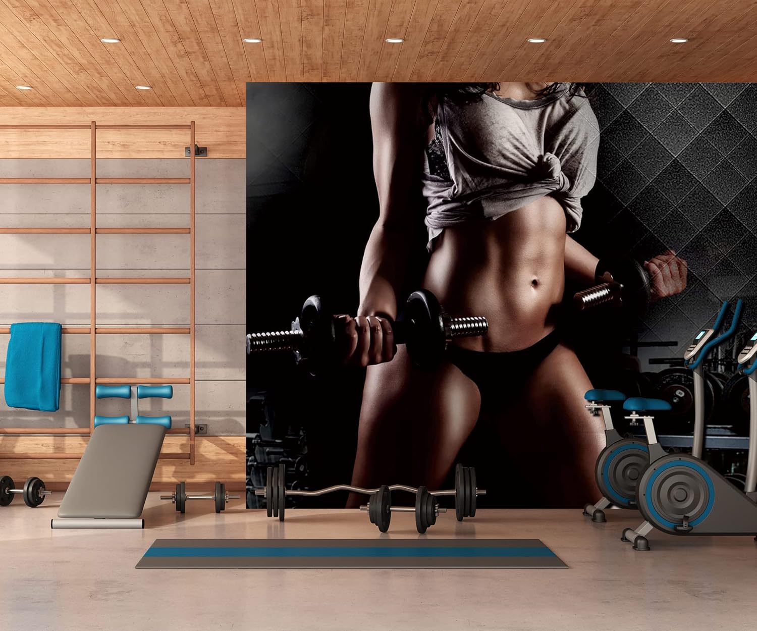 3D Fitness Dumbbells A1954 Wall Paper Print Decal Deco Wall Mural Self-Adhesive Wallpaper AJ US Amy 2023 July (Vinyl (No Glue & Removable),