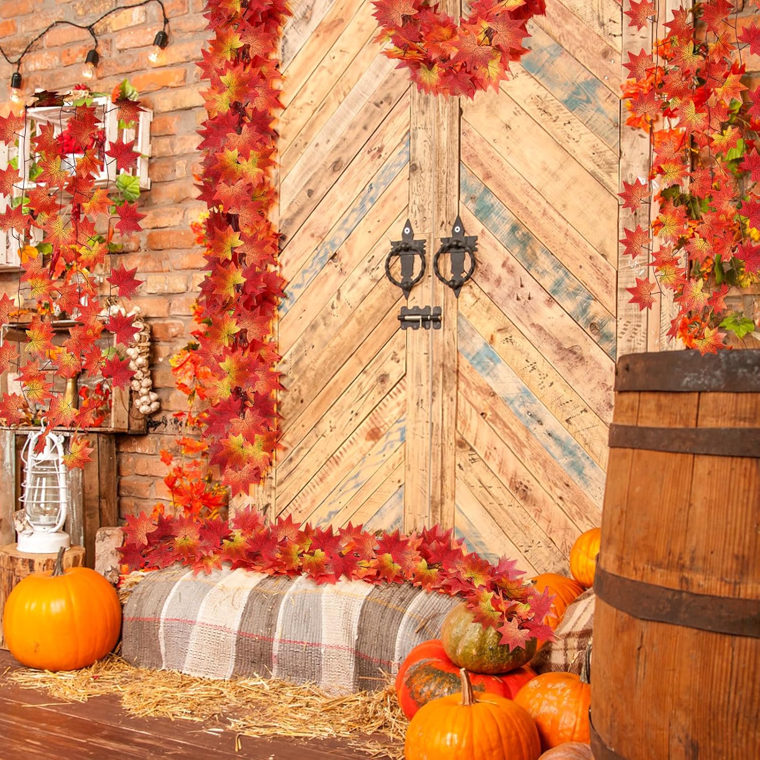 Anftraer – Paquete de 12 guirnaldas de hojas de otoño, guirnalda de vides de otoño artificiales, guirnalda de hojas de arce de otoño, decoración de