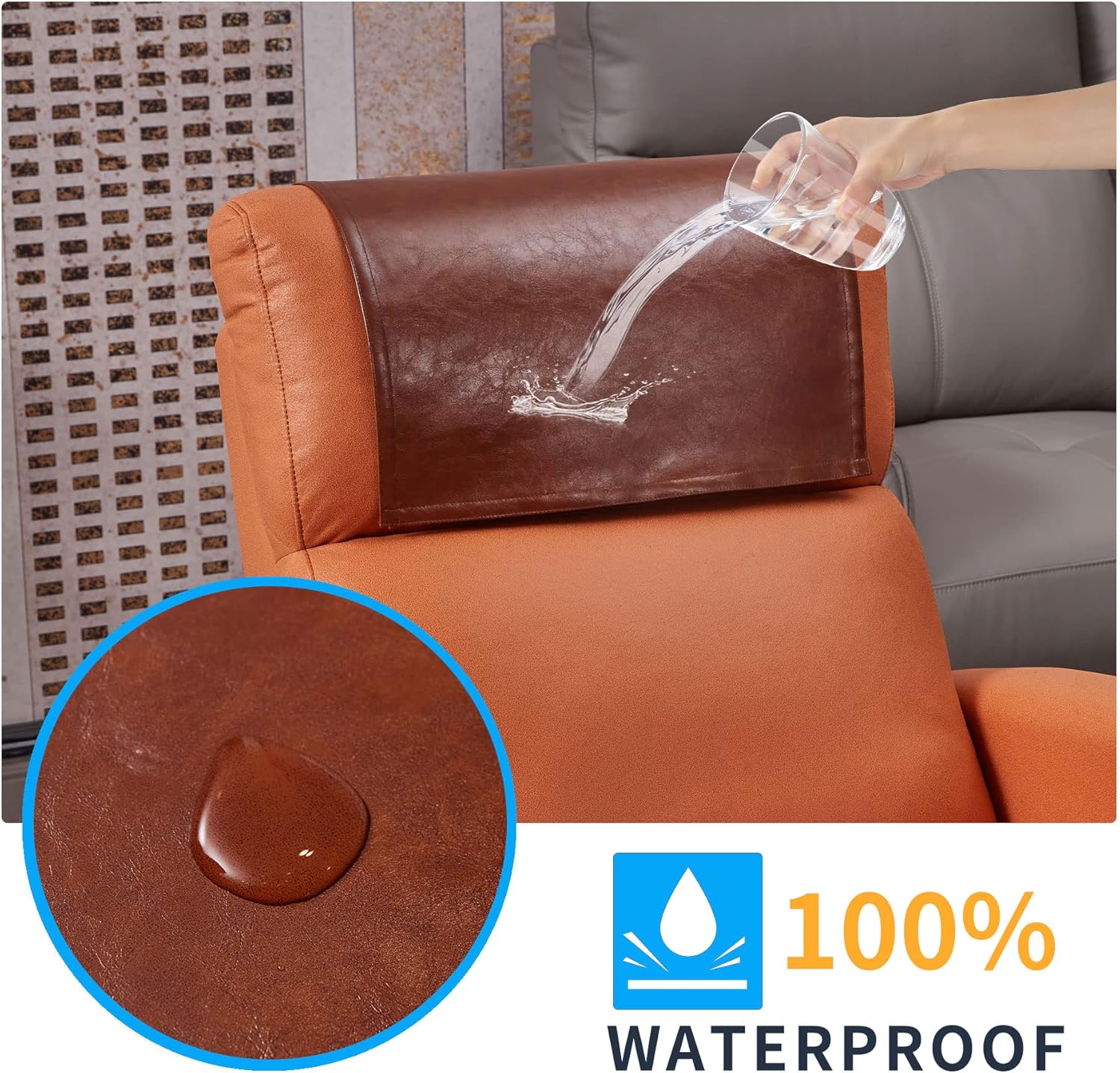 MINJIATEX Fundas para reposacabezas reclinable, fundas protectoras lavables y antideslizantes de piel sintética para reposacabezas para silla