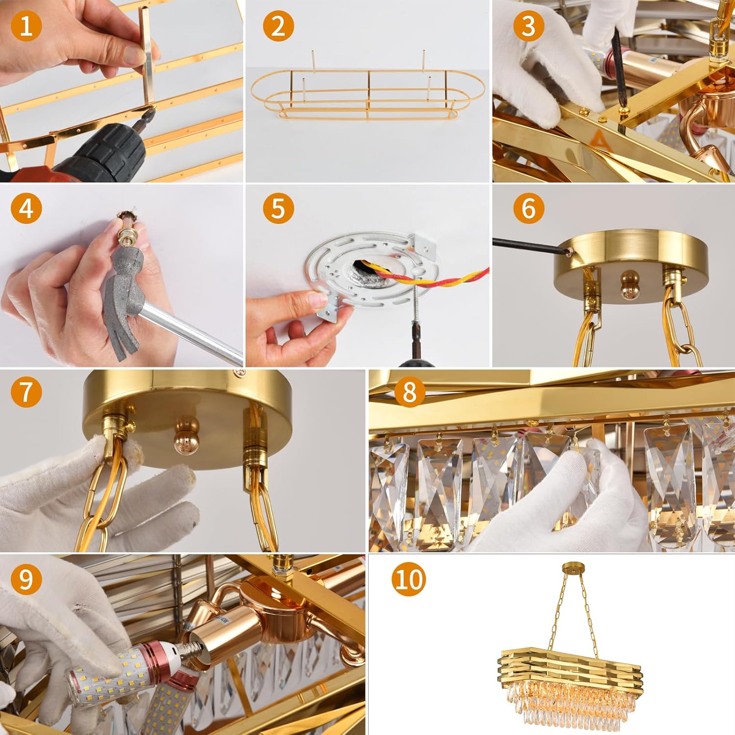 Gold Modern Crystal Chandeliers for Dining Room 8-Light Gold Chandelier Living Room Dining Room Chandelier Oval Ceiling Hanging Light Pendant Light