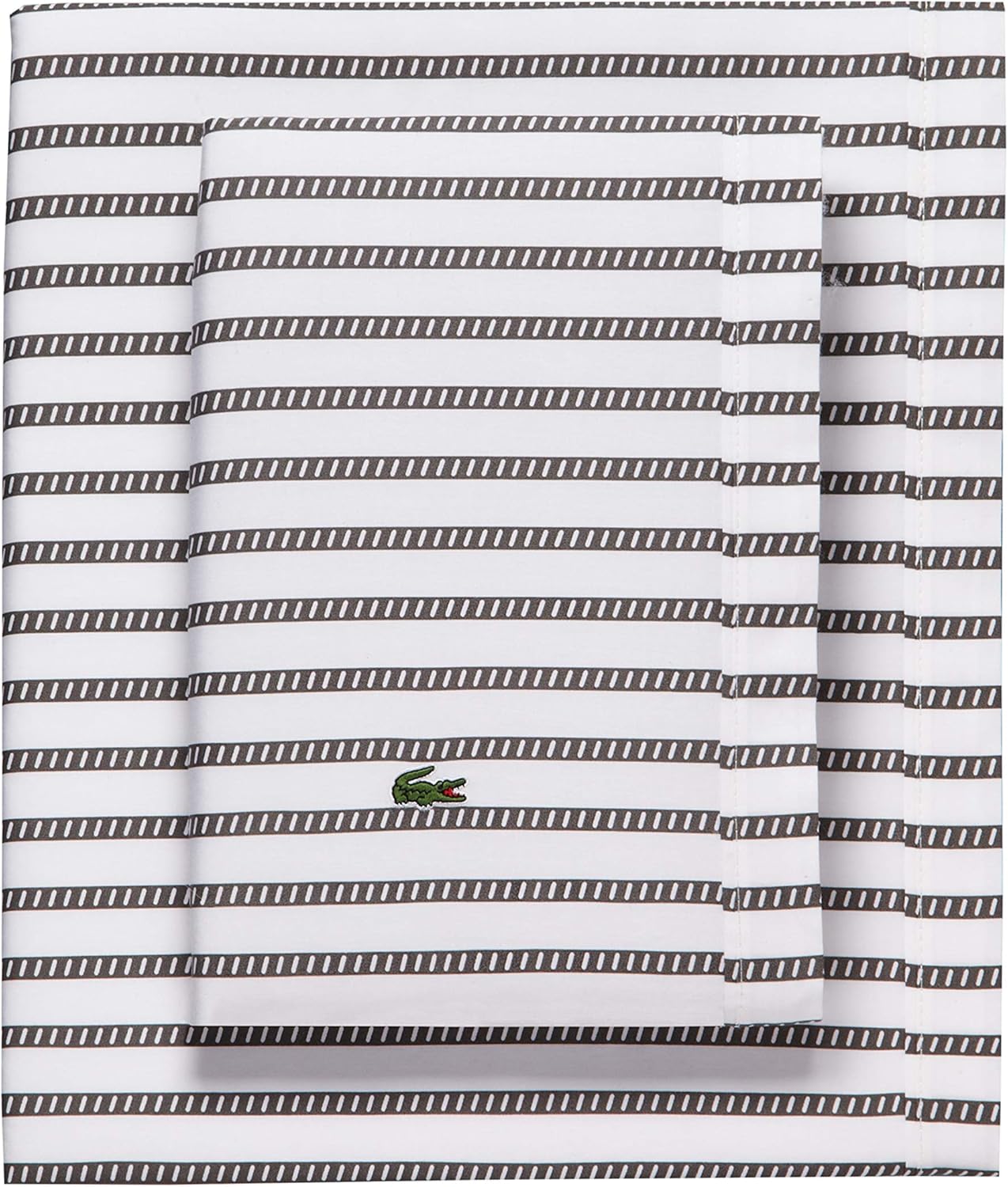Lacoste Juego de sábanas de percal 100% algodón, estampado de rayas gráficas, gris oscuro, tamaño individual XL
