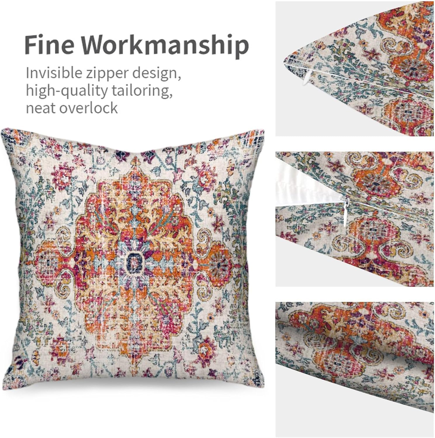 Juego de 2 fundas de almohada bohemias de 18 x 18 pulgadas, fundas de almohada decorativas para sofá, sala de estar, cama, funda de almohada de lino