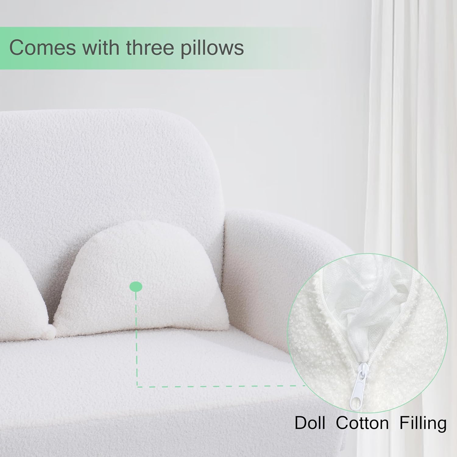 HanStrong Sofá biplaza, 59.1 pulgadas, sofá pequeño y moderno con tres bonitas almohadas lumbares curvadas para espacios pequeños, beige claro