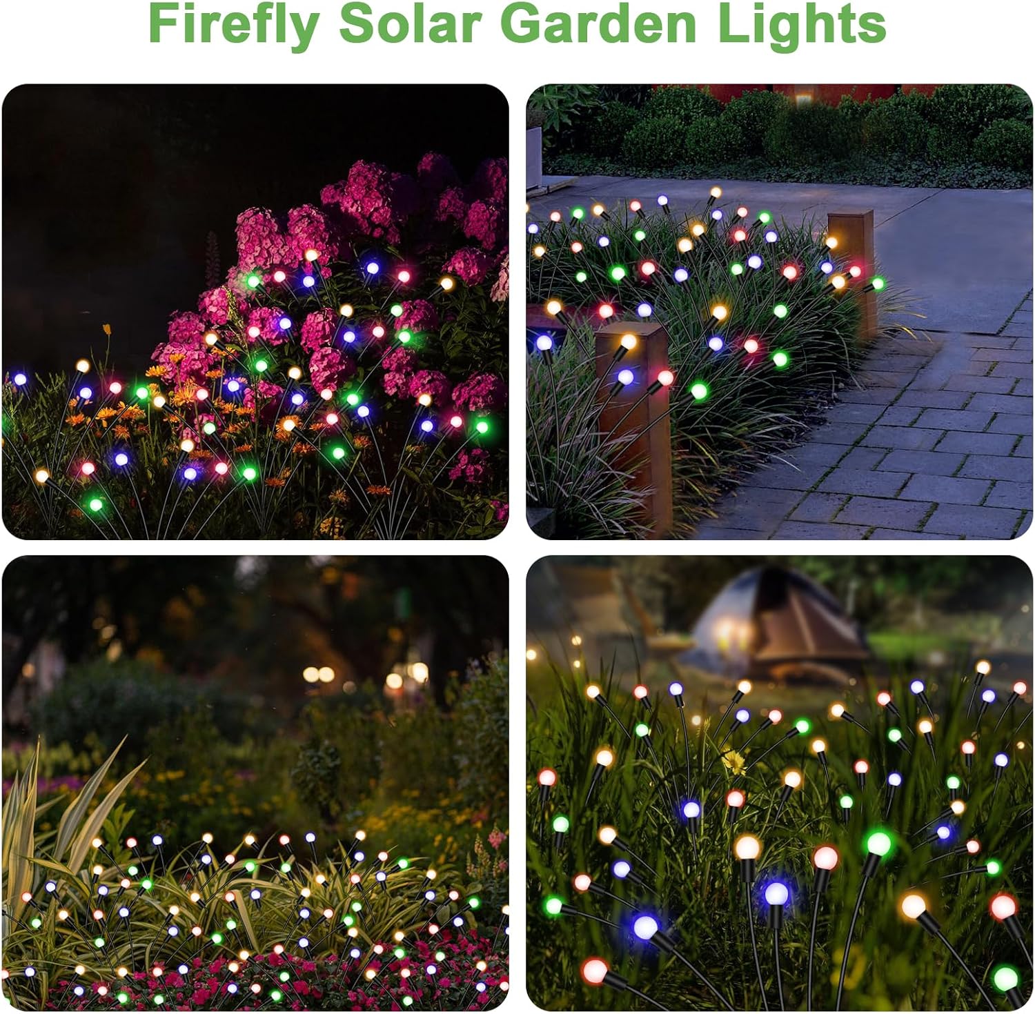 Paquete de 4 luces solares de jardín, luces de luciérnaga solares para exteriores con 8 LED, balanceo por el viento, luces solares impermeables para