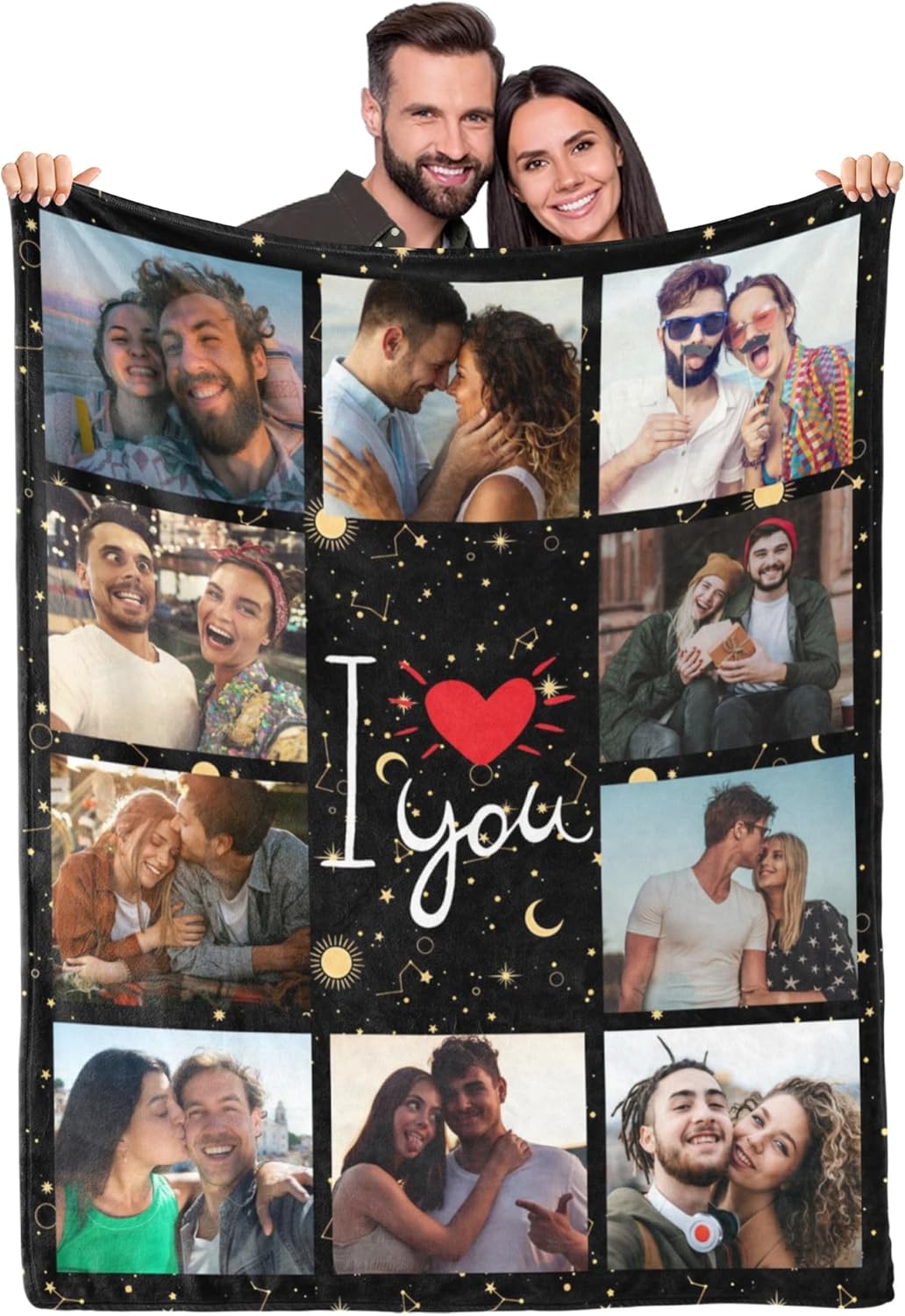 Qillnyy Manta de fotos personalizada para parejas, regalos conmemorativos personalizados con texto en inglés “I Love You”, regalos personalizados