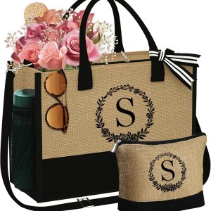 YOOLIFE Bolsa de yute para mujer, bolsa de monograma y bolsa de maquillaje, regalos para mamá, amiga, dama de honor, cumpleaños personalizado YOOLIFE Bolsa de yute para mujer, bolsa de monograma y bolsa de maquillaje, regalos para mamá, amiga, dama de honor, cumpleaños personalizado