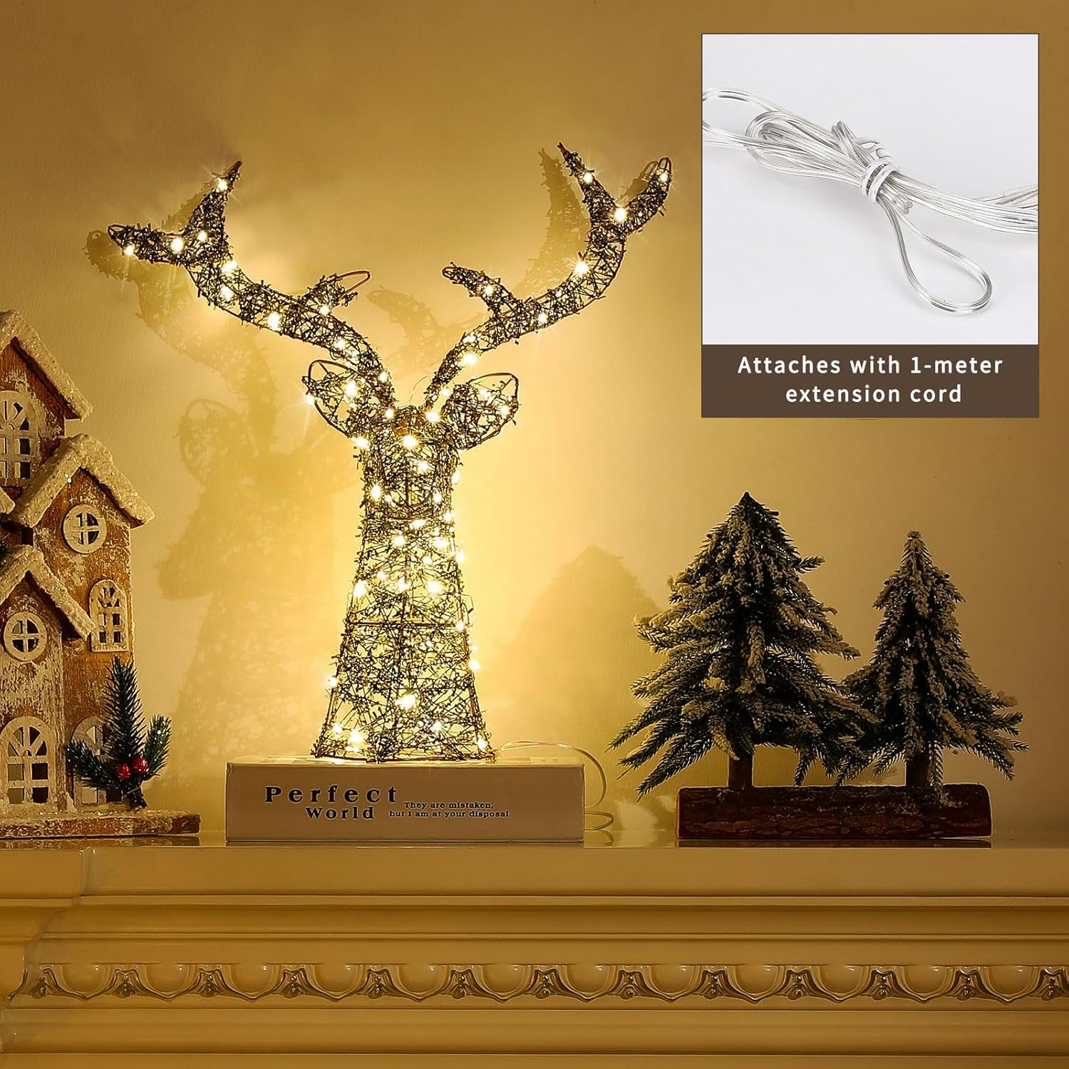 Shinowa Decoración para árbol de Navidad, decoración de árbol de ciervo, funciona con pilas, decoración de árbol de Navidad con temporizador de 6