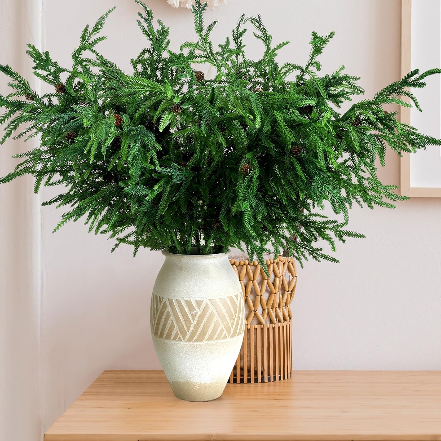 Rama de pino de Navidad de 36 pulgadas con piñas y vegetación para manualidades, guirnalda, corona y decoración del hogar (6 piezas)