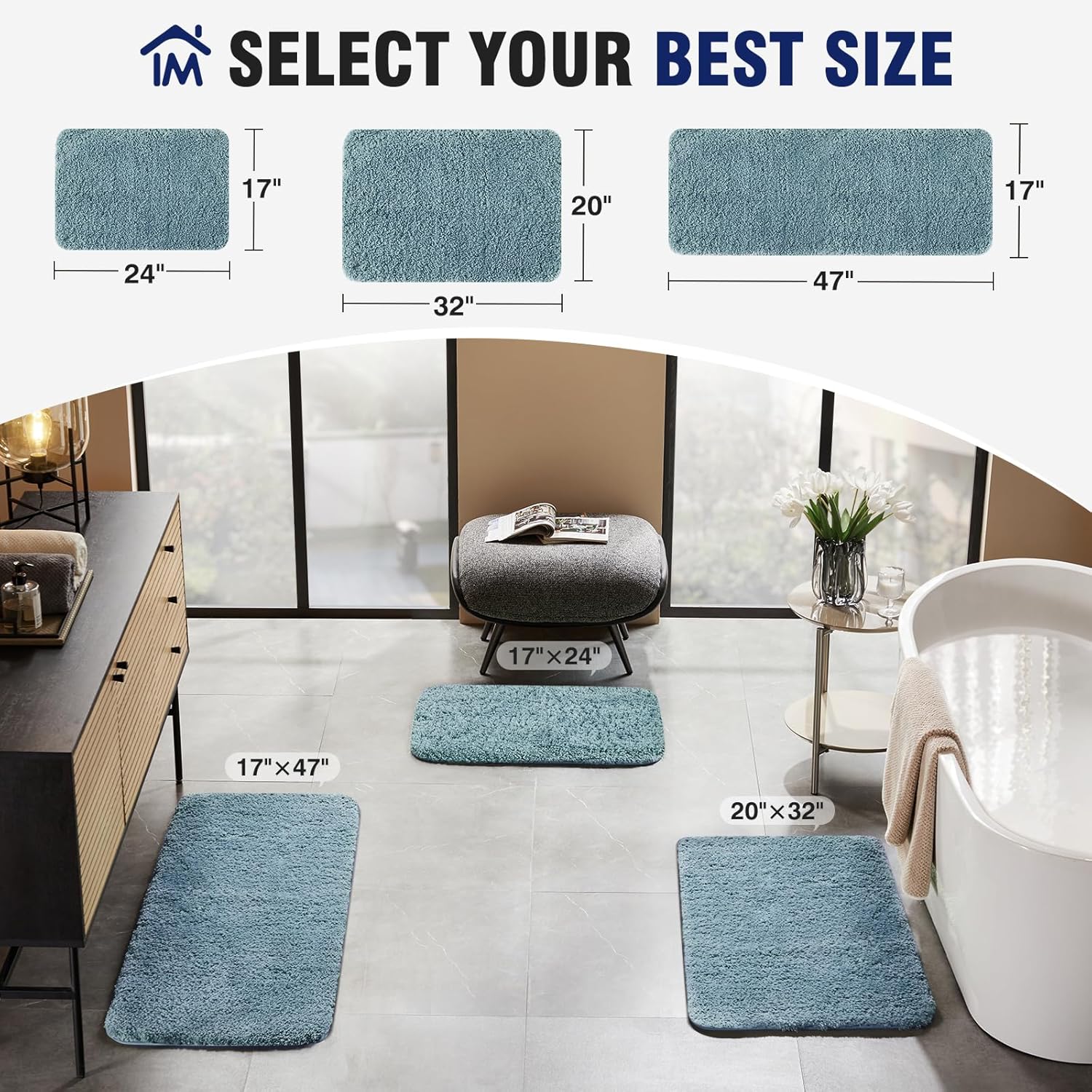 TECHMILLY Alfombras de baño súper suaves, absorbentes, gruesas, antideslizantes, de secado rápido, lavables a máquina, para suelo de baño, bañera y