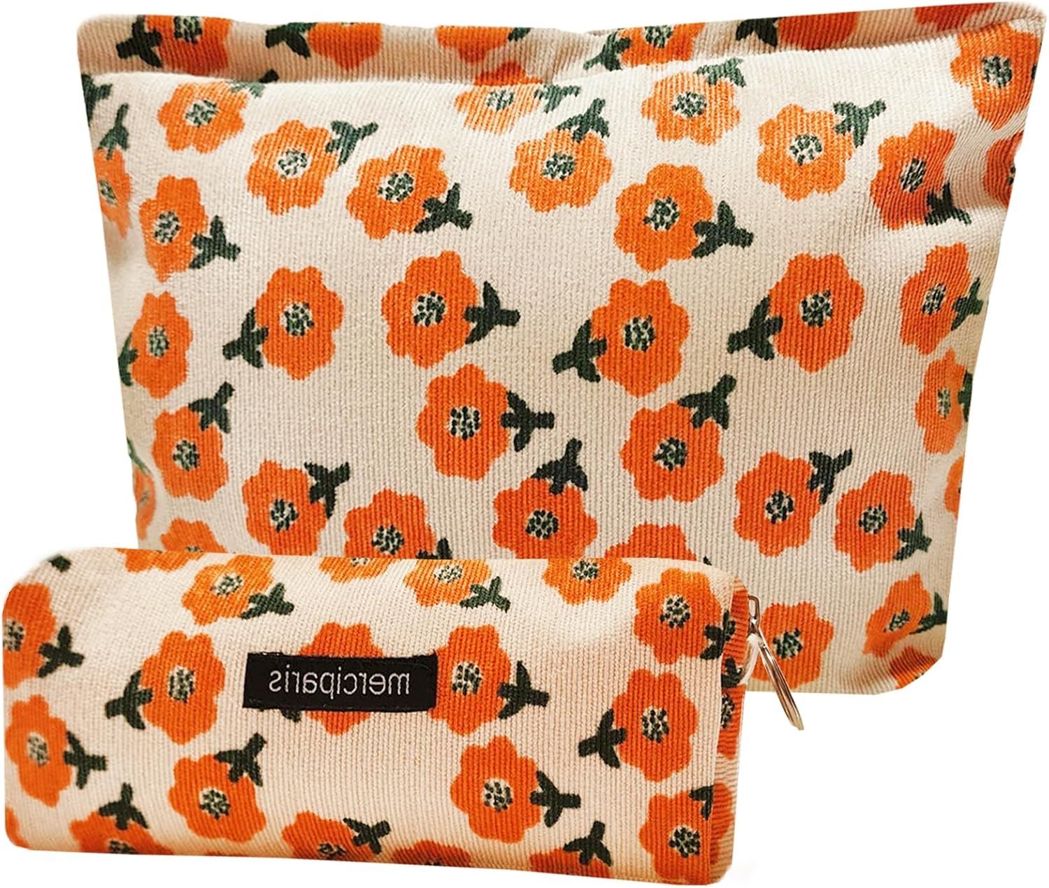 KSMMA Bolsa de maquillaje para mujer, bolsa de cosméticos de pana y bolsa para lápices, juego de 2 piezas, organizador de cosméticos de moda, bolsa