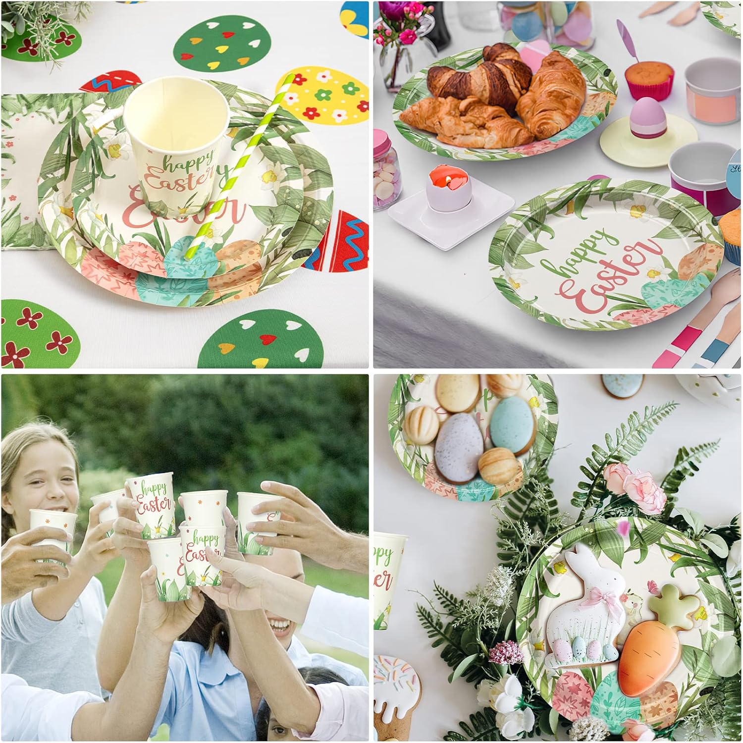 Juego de vajilla desechable de Pascua de 125 piezas, platos de papel para decoración de Pascua, suministros para fiesta de Pascua, incluye platos,