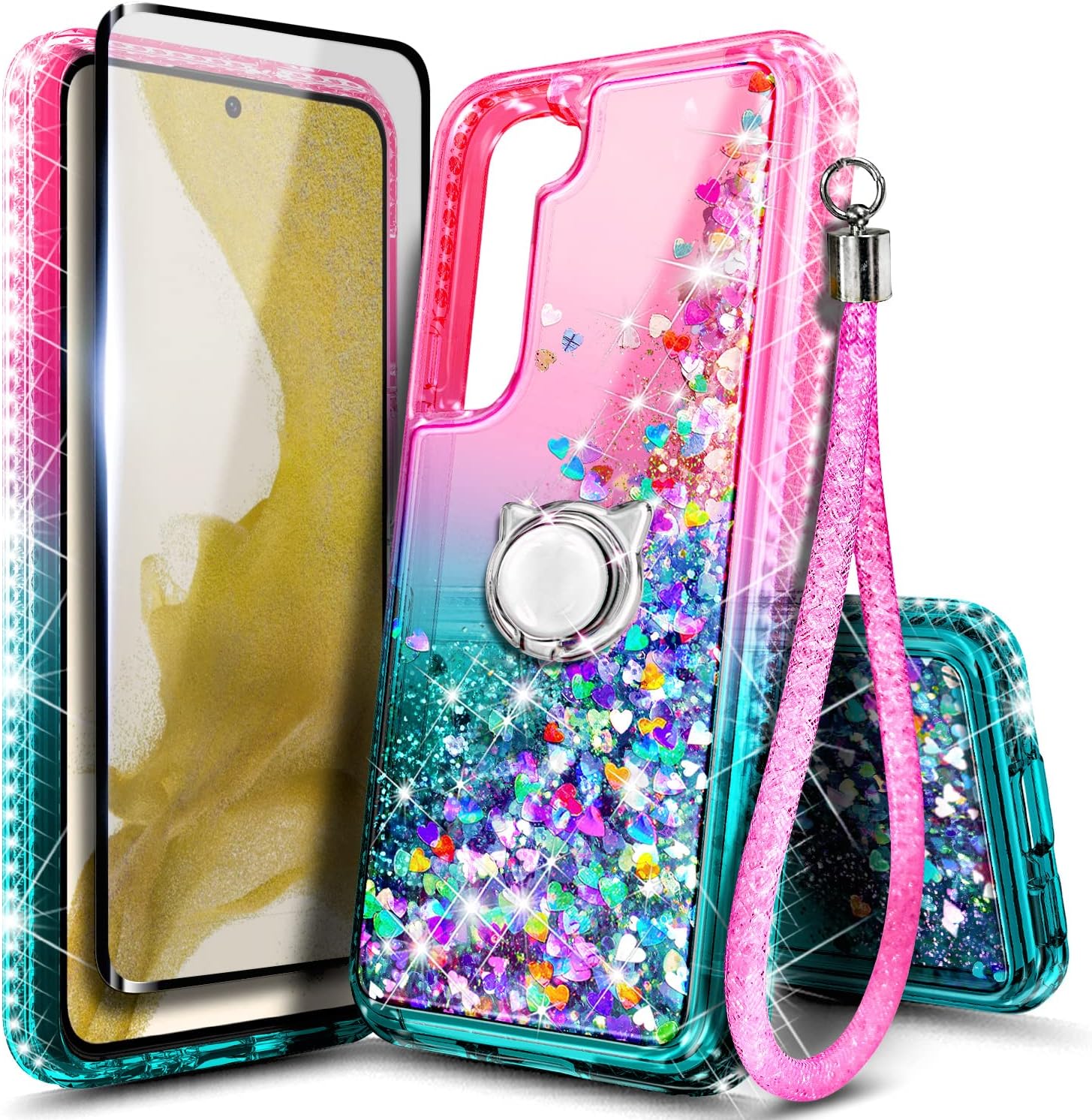 NGB Supremacy Funda compatible con Samsung Galaxy S23 Plus (6.6 pulgadas) con protector de pantalla de vidrio templado, soporte de anillocorrea de