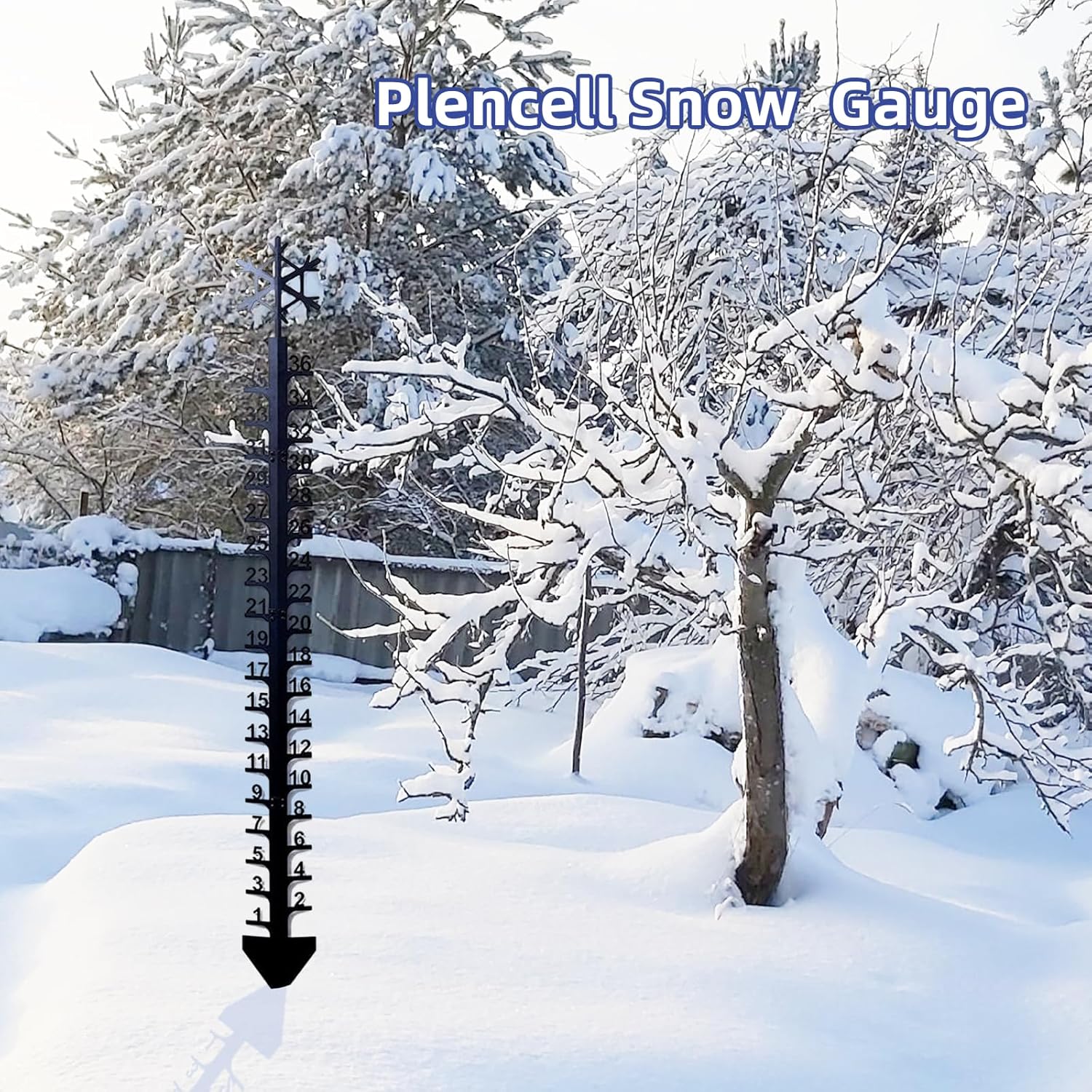 Medidor de nieve para exteriores, calibre de medición de nieve de 36 pulgadas, regla de metal de copo de nieve de invierno, medidores de nieve