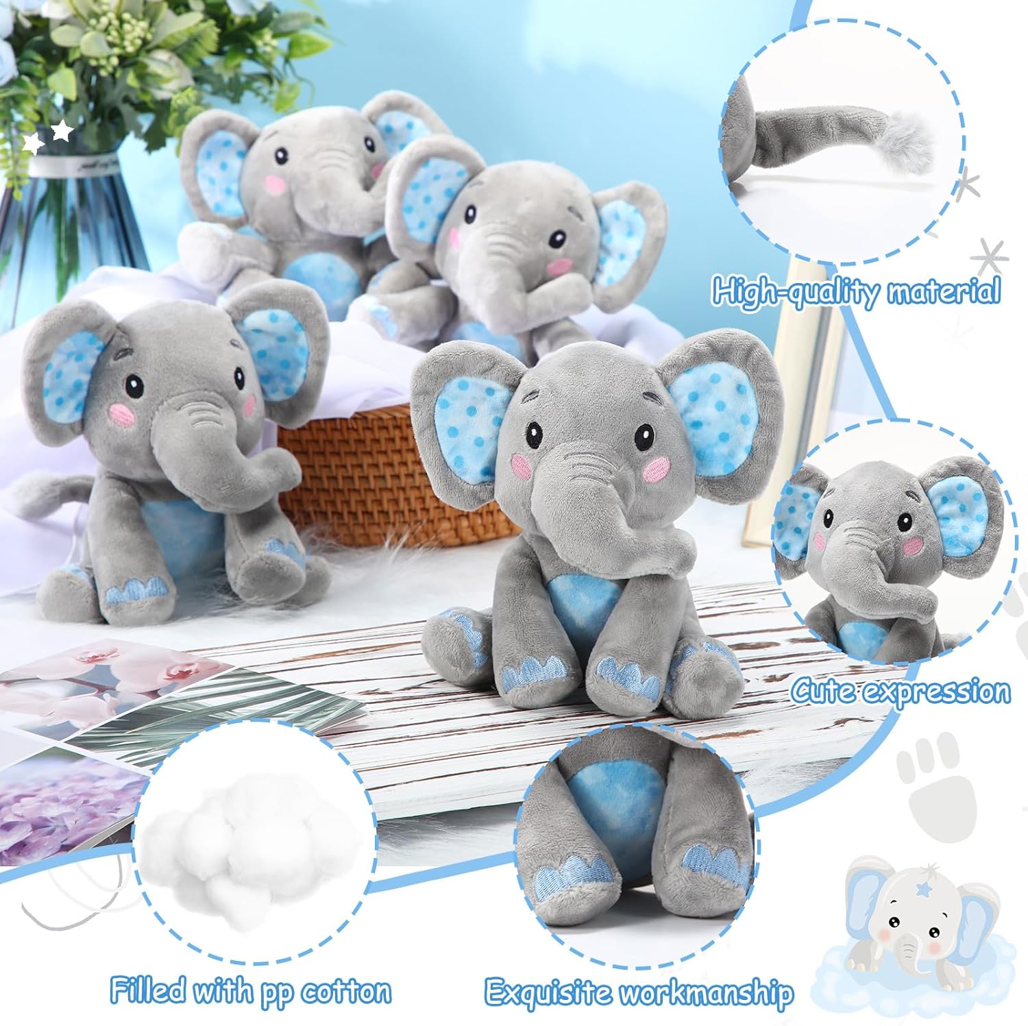 Libima 4 piezas de animales de peluche de elefante pequeño a granel de 6 pulgadas, lindos elefantes de peluche suaves para niños y niñas,
