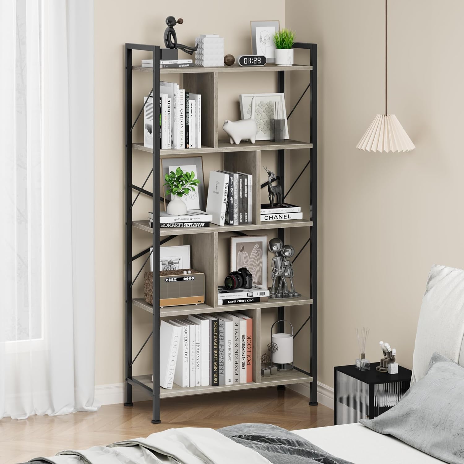 IDEALHOUSE Estantería de 5 niveles con almacenamiento, estante industrial de 61 pulgadas de alto con estantes de exhibición abierta, estantería de 5