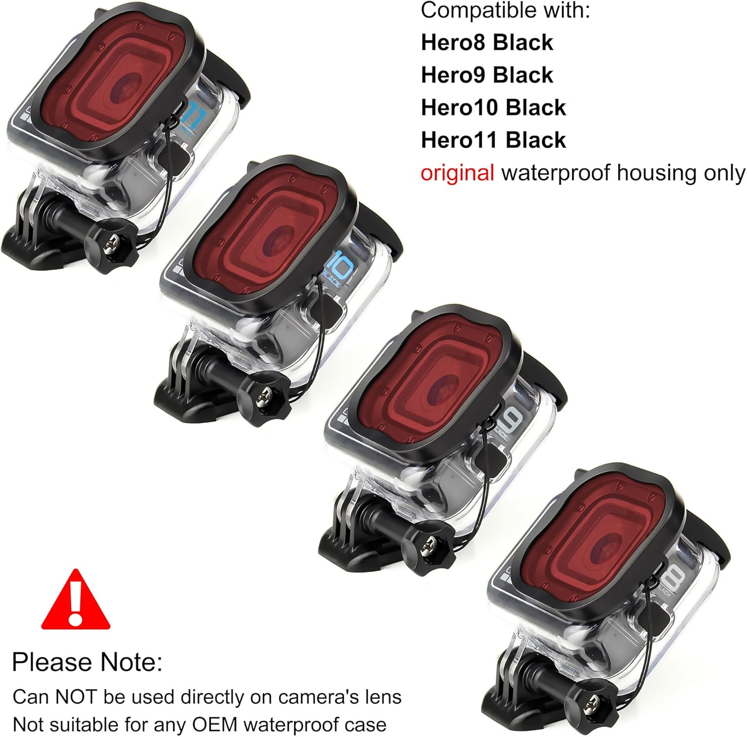 GEPULY Paquete de 3 filtros de buceo para GoPro Hero 8 9 10 11 12 carcasa oficial impermeable (rojo, rojo claro, filtros magenta)  Corrección de