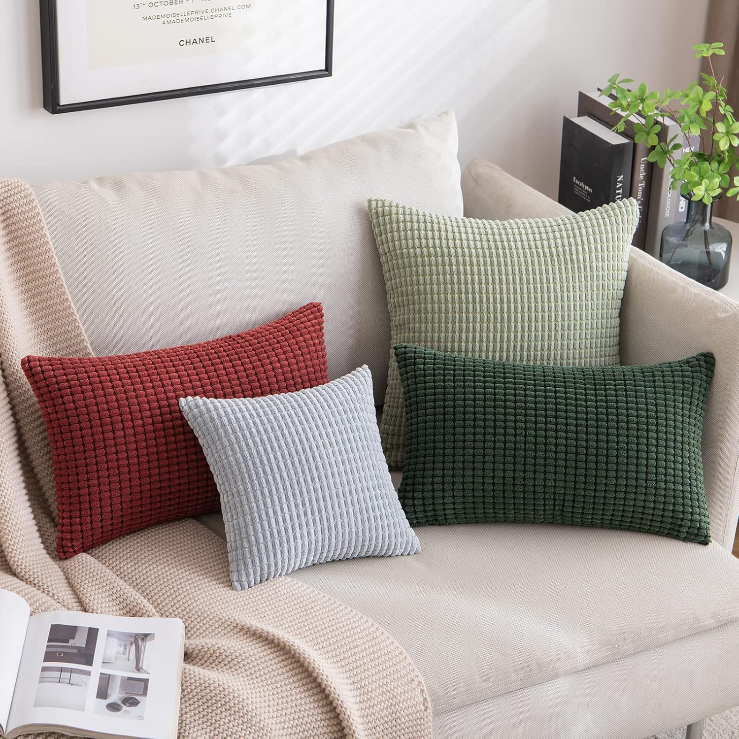 MIULEE Paquete de 2 fundas de almohada de 16 x 16 pulgadas, color verde oscuro, de pana súper suave, decoración del hogar, para sofá, dormitorio,