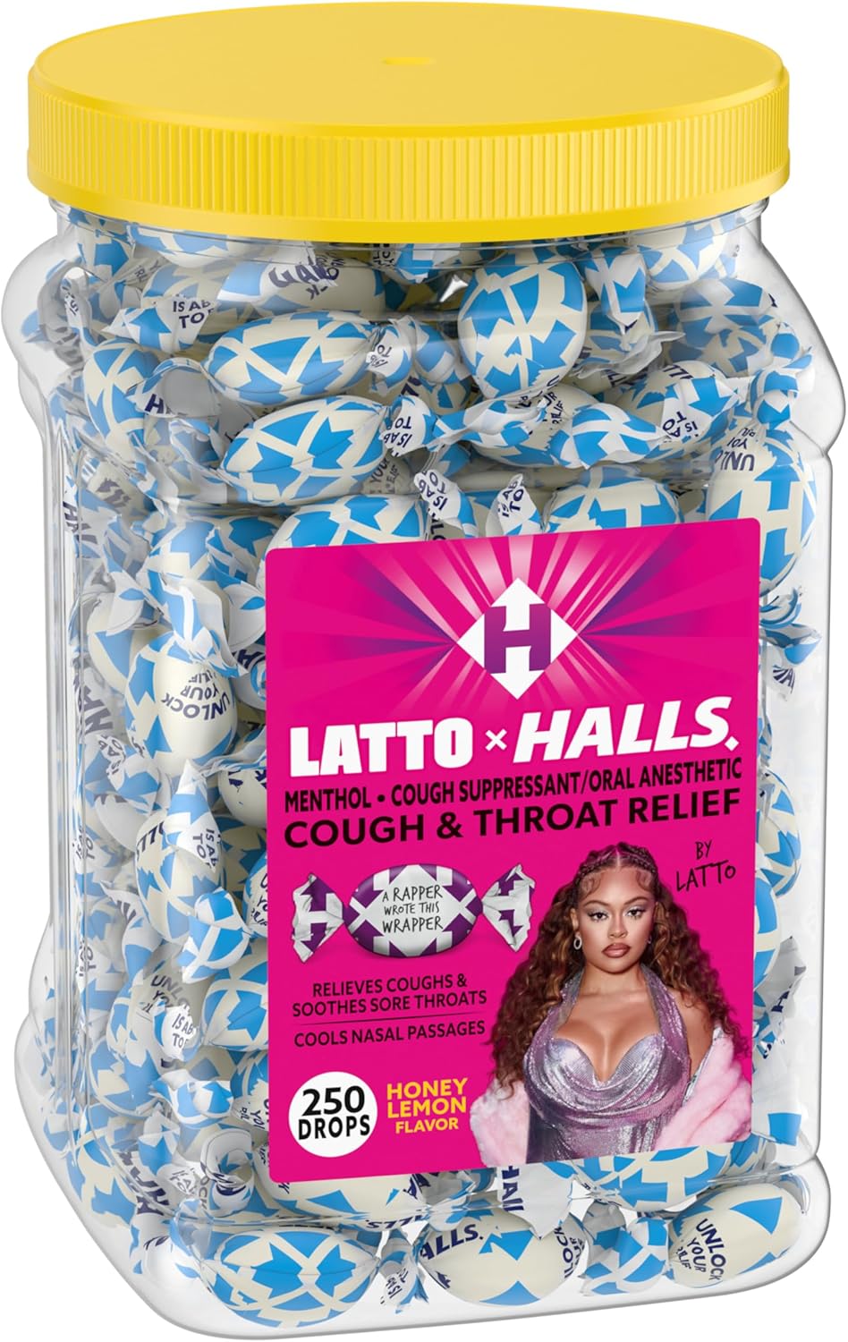 Halls Relief Honey Lemon – Gotas para la tos de limón, edición limitada de latto, 250 gotas