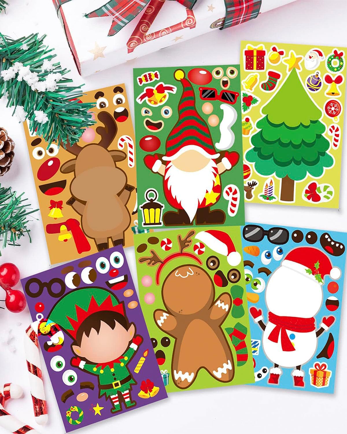 34 calcomanías navideñas que no se repiten  Crea tus propios personajes de Navidad con Papá Noel, reno, árbol de Navidad, muñeco de nieve y mucho