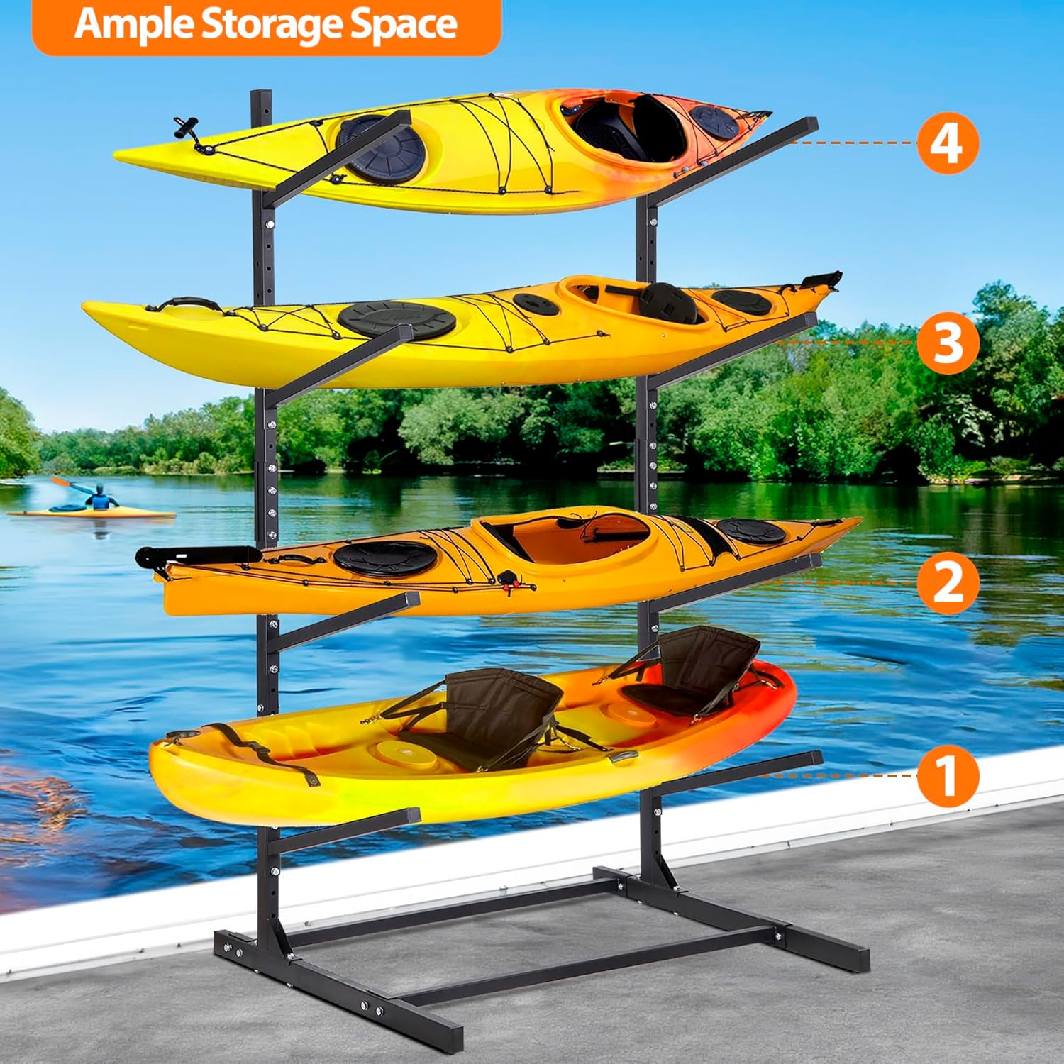 Freestanding Kayak Rackl, Adjustable Kayak and SUP Stand, Weatherproof and Heavy Duty Surfboard Storage Rack, Hold up Kayaks, SUPs, Paddleboards,