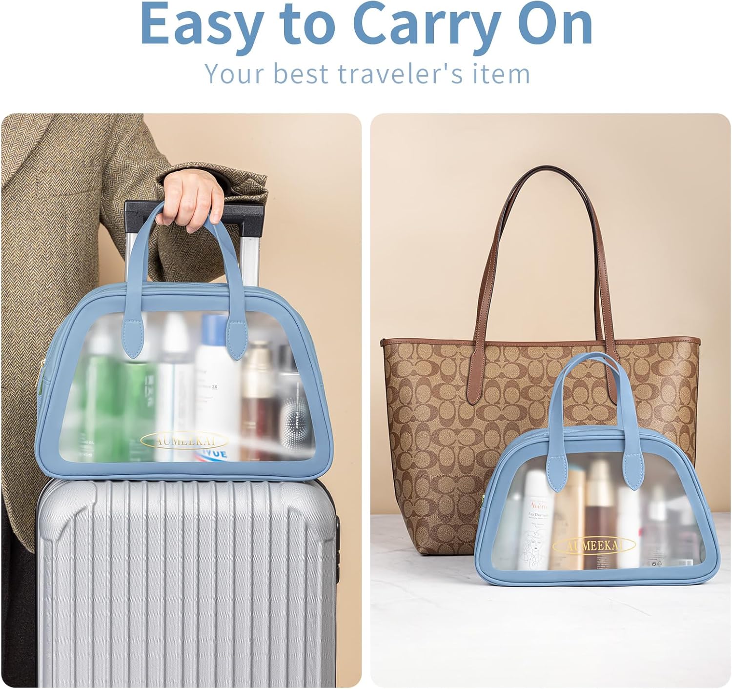 Joyask 2 bolsas de aseo de viaje para mujeres y hombres, bolsa de cosméticos translúcidos mate con asa práctica, bolsa organizadora de viaje para