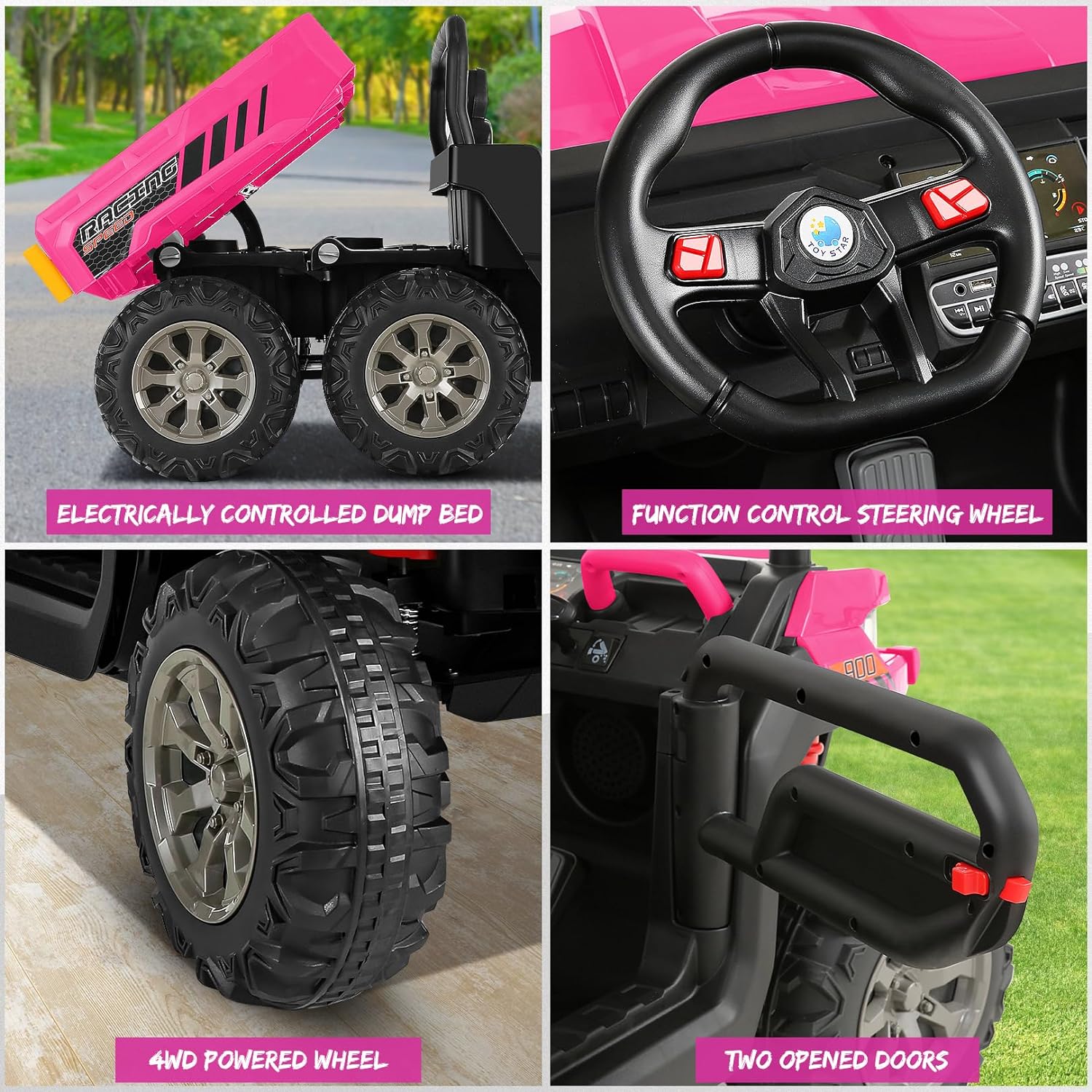 Hikole Vehículo UTV de 2 plazas para niños, 24 V, 6 x 6, 4 WD, auto eléctrico para niños con control remoto, 6 ruedas, cama volquete, música,