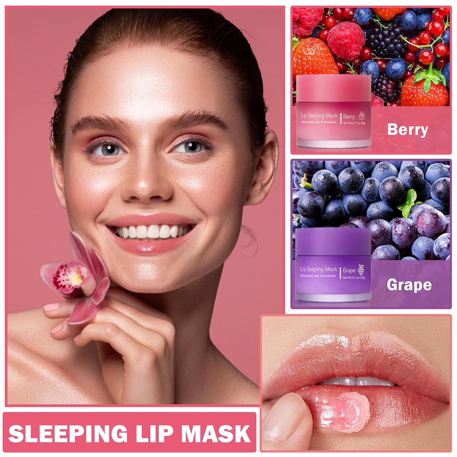 ZIZUCLE Juego de 2 máscaras de labios coreanas para dormir, productos para el cuidado de los labios durante la noche con varita durante 24 horas