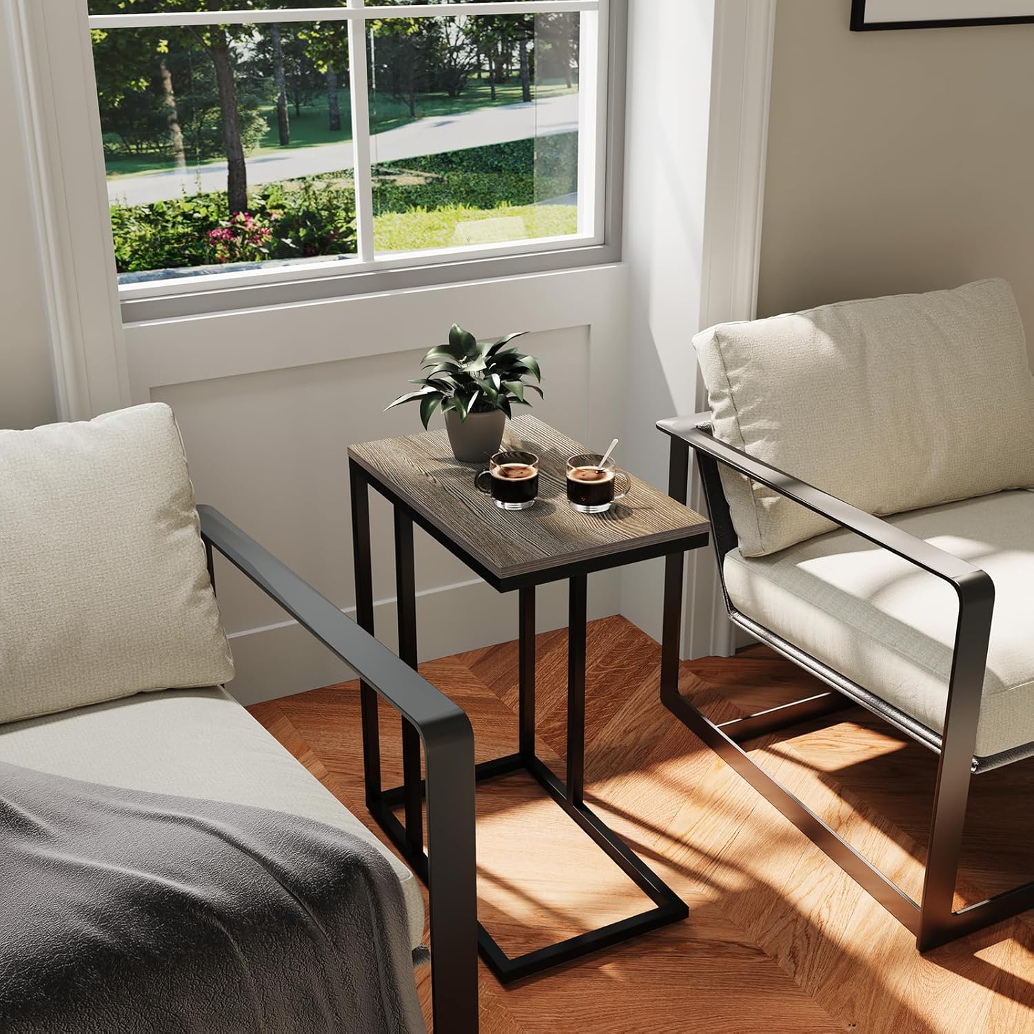 MAXTOWN – Mesa auxiliar en forma de C, mesa auxiliar pequeña para espacios pequeños, mesa de sofá para sala de estar, dormitorio, mesa auxiliar