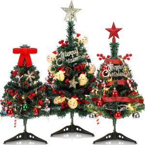 3 piezas de mini árbol de Navidad artificial de escritorio con luces LED y adornos de 182022 pulgadas, árbol de Navidad de mesa para decoración de 3 piezas de mini árbol de Navidad artificial de escritorio con luces LED y adornos de 182022 pulgadas, árbol de Navidad de mesa para decoración de