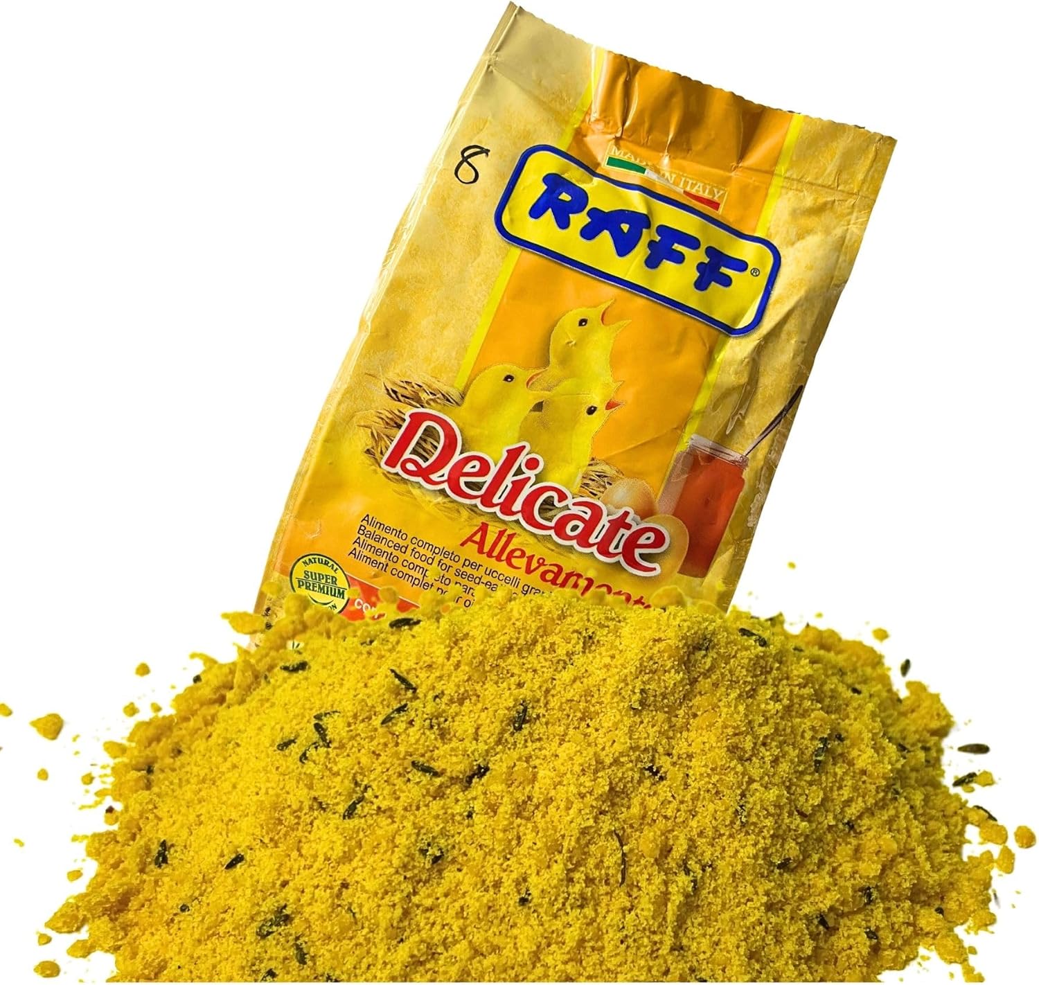Raff Delicado Allevamento 17.64 oz – Golosinas de huevo y pasta de miel para pájaros pinzones, periquitos, cacatúas, pájaros enamorados, canarios –
