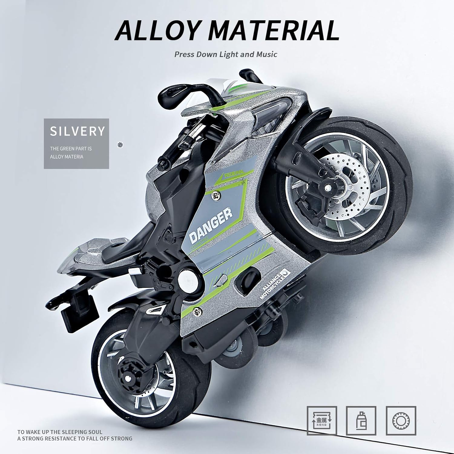 Motocicleta de juguete, juguete de motocicleta con sonidos y luces, juguete de modelo de motocicleta a escala 112 para niños, vehículo de tracción