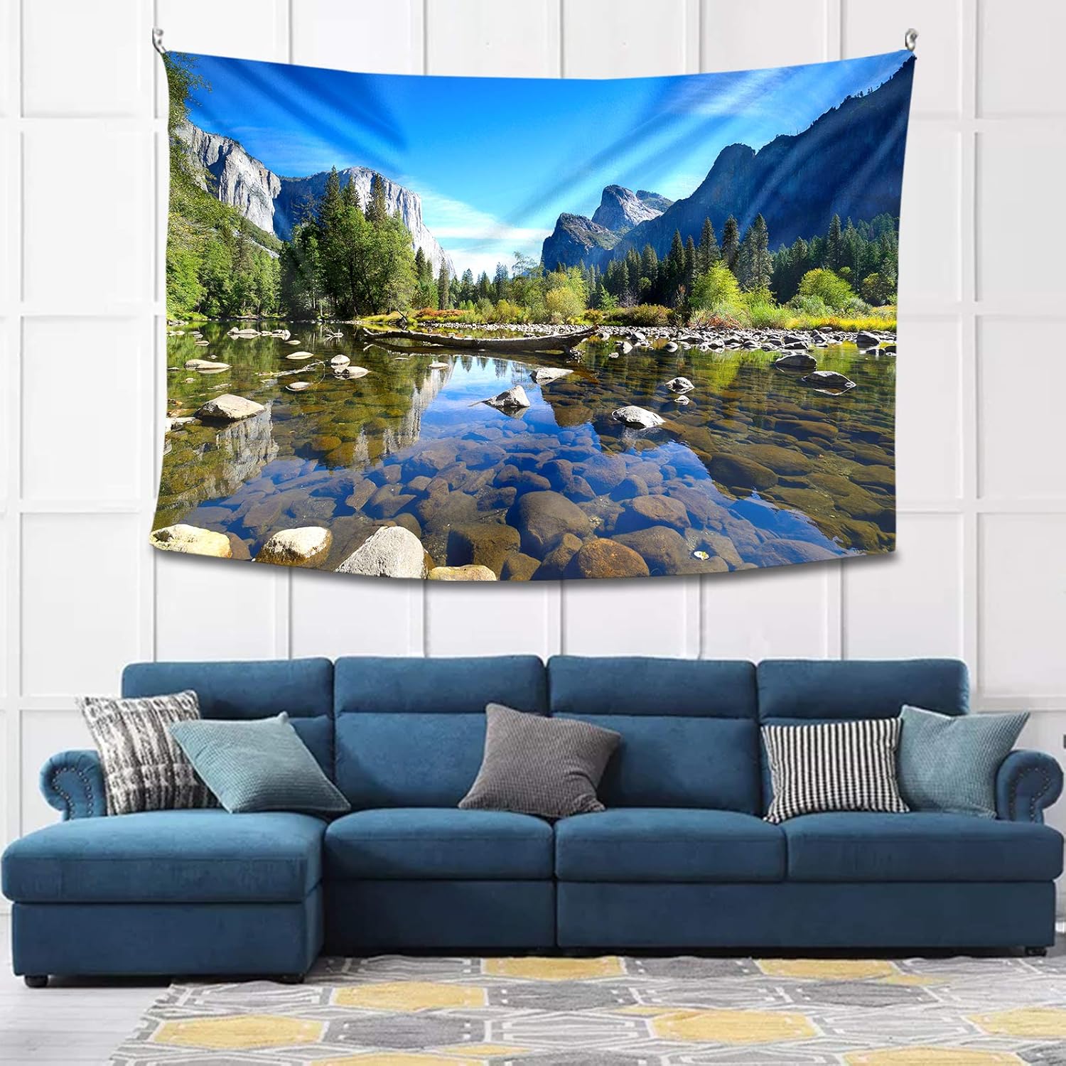 Tucocoo Yosemite – Tapiz de paisajes, espejo de agua, reflejos, piedras de arroyo, tapiz de montaña para habitación