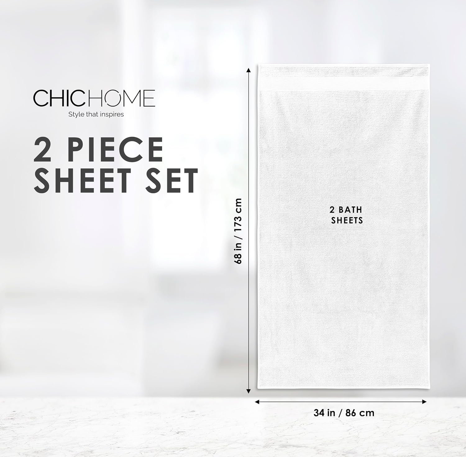 Chic Home Lujosas toallas de baño de 2 piezas de 100% algodón turco puro, 34 x 68 pulgadas, ultra suaves, altamente absorbentes, diseño de tejido
