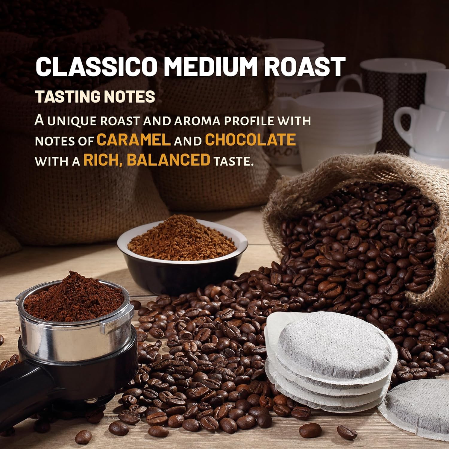 Espresso Italia ESE Cialde Pods – 50 cápsulas compostables INTENSO AROMATICO Café italiano. Tostado oscuro