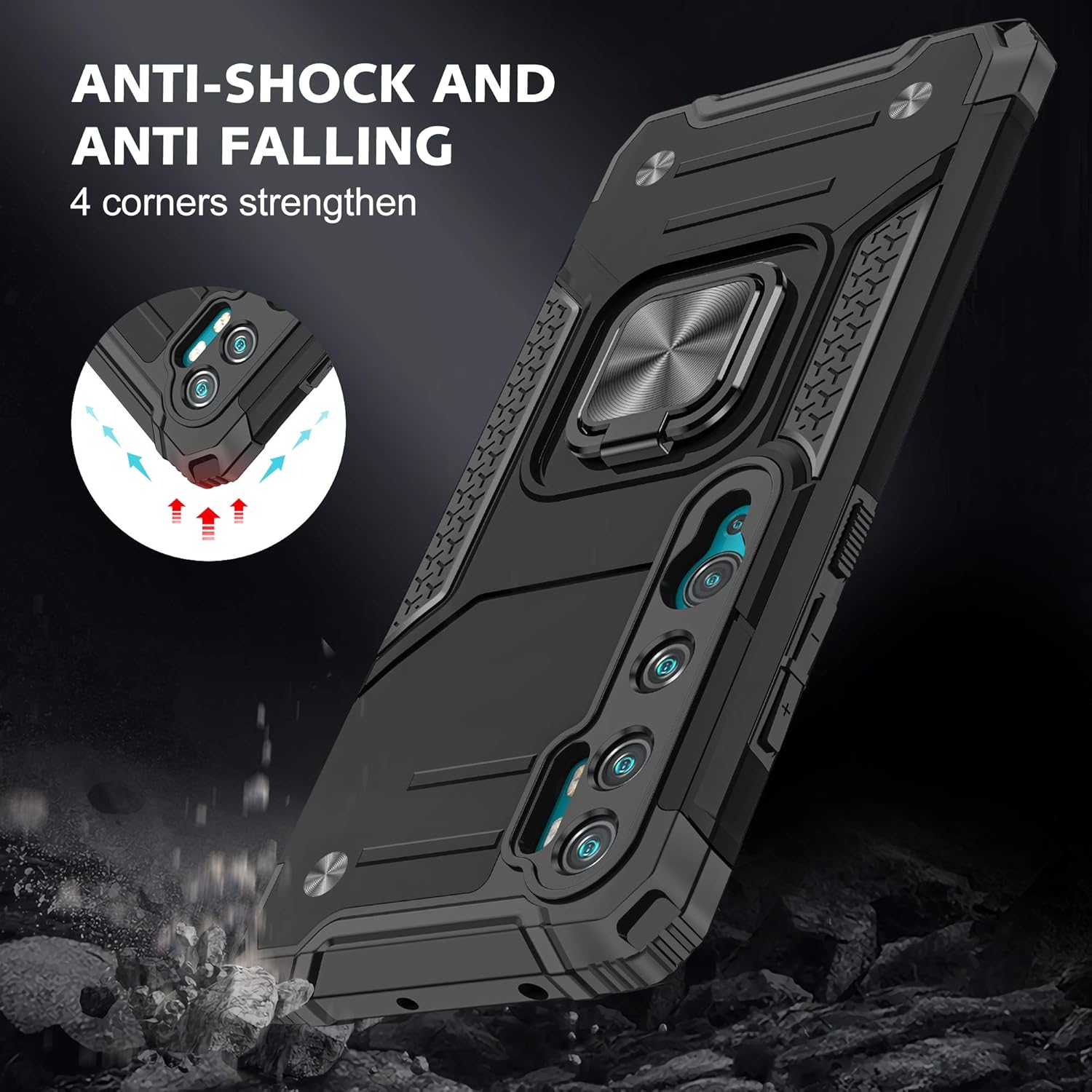 Asuwish Funda de teléfono para Xiaomi Mi Note 10Note10ProCC9 Pro con cubierta protectora de pantalla de vidrio templado y soporte de anillo delgado