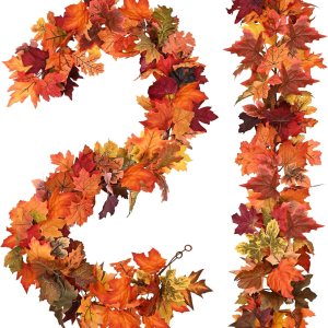 Hamore Paquete de 2 guirnaldas de manto de otoño, guirnalda de hojas de arce, guirnalda artificial para colgar, guirnalda de otoño, manto de Hamore Paquete de 2 guirnaldas de manto de otoño, guirnalda de hojas de arce, guirnalda artificial para colgar, guirnalda de otoño, manto de