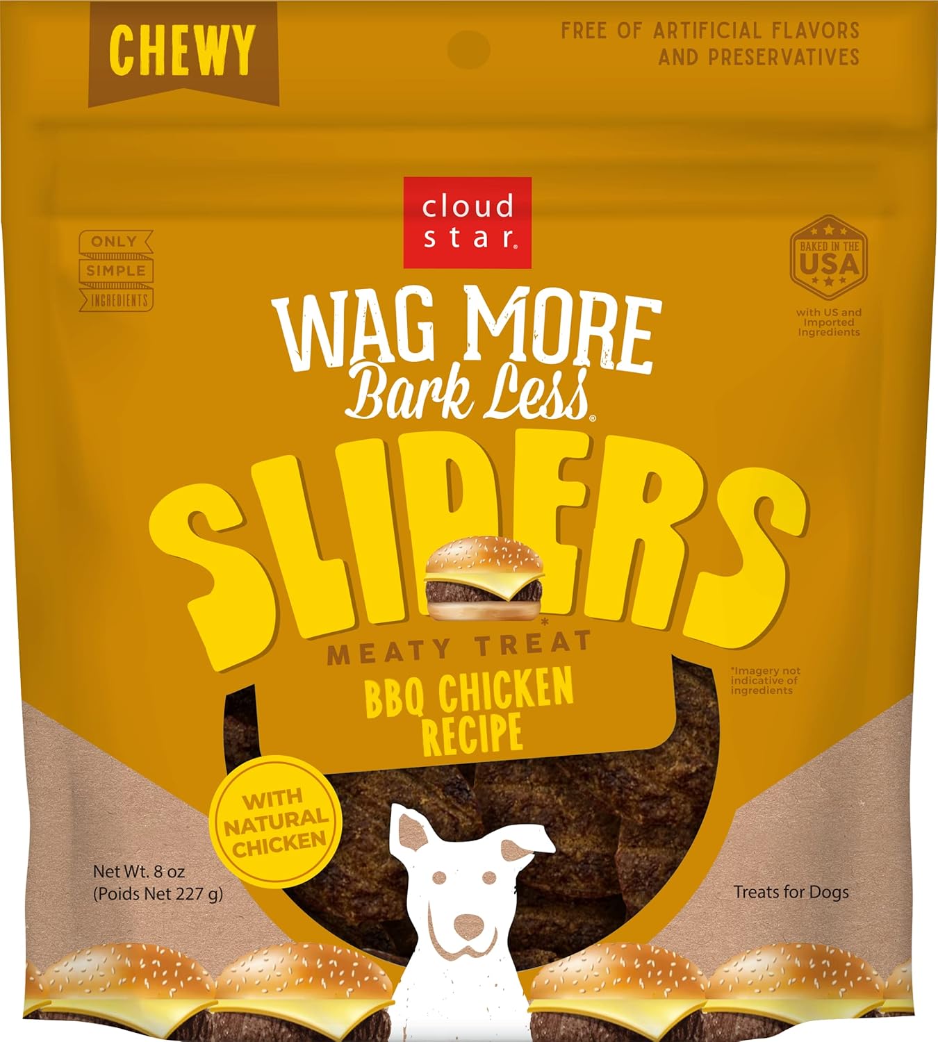 Cloud Star Wag More Bark Less Sliders – Golosinas para perros, pollo a la barbacoa, bolsa de 8 onzas