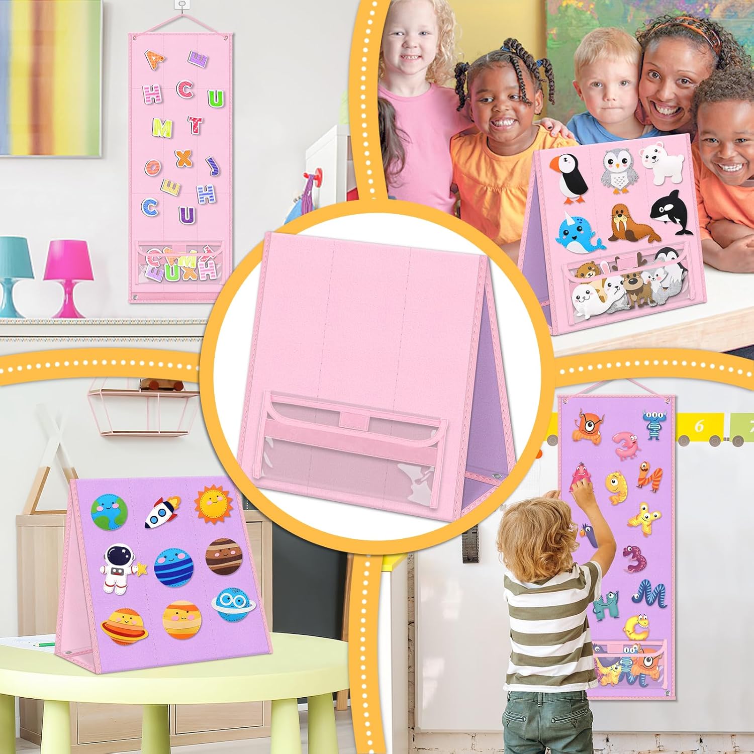 AKAYOK Tablero de fieltro plegable para niños pequeños, tabla de franela para preescolar, aprendizaje temprano, narración interactiva de historias
