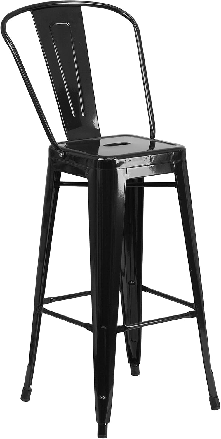 Taburete Flash Furniture de bar, hecho de metal para interior y exterior, Metal, Negro